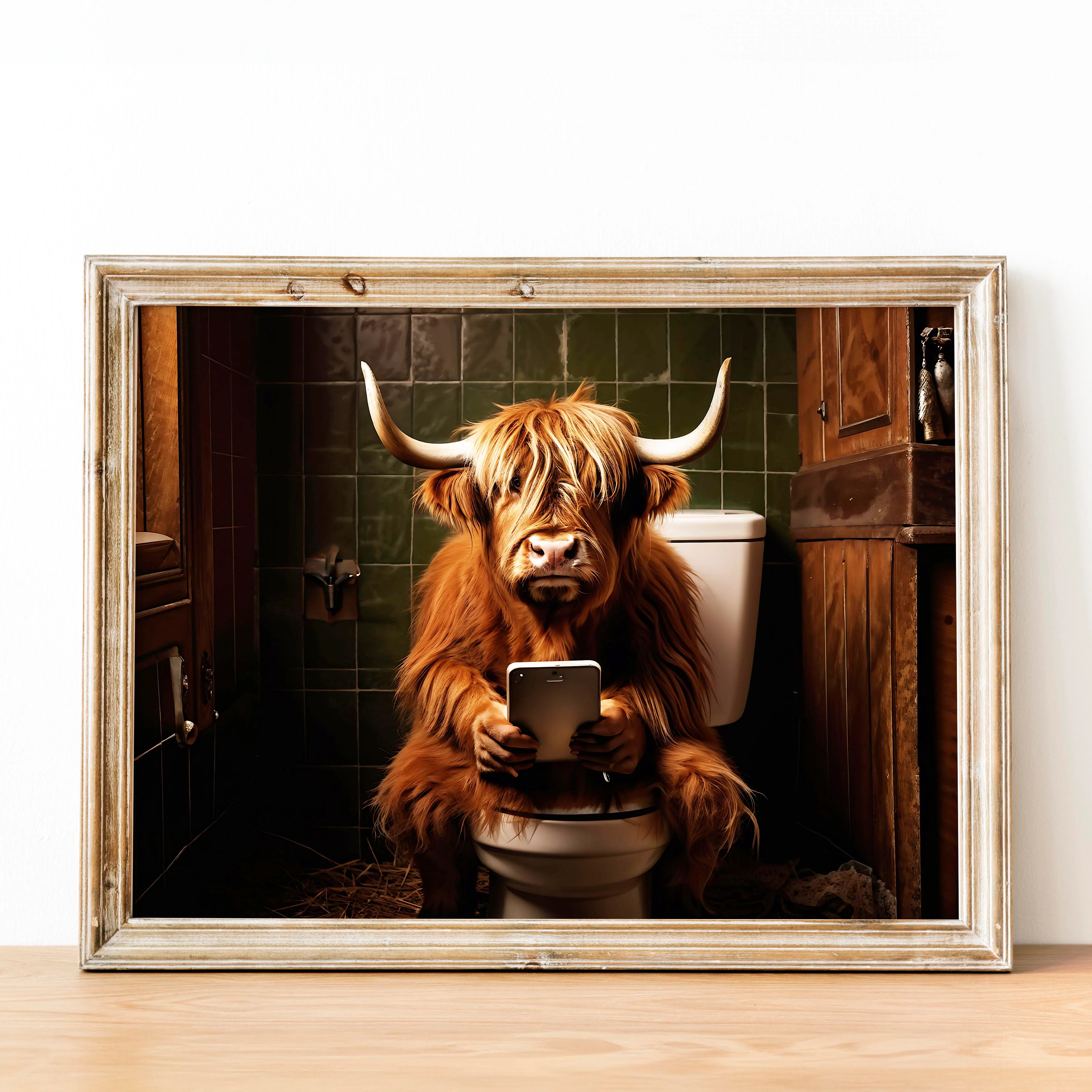 Highland Cow on the Phone on the Toilet - Image 2