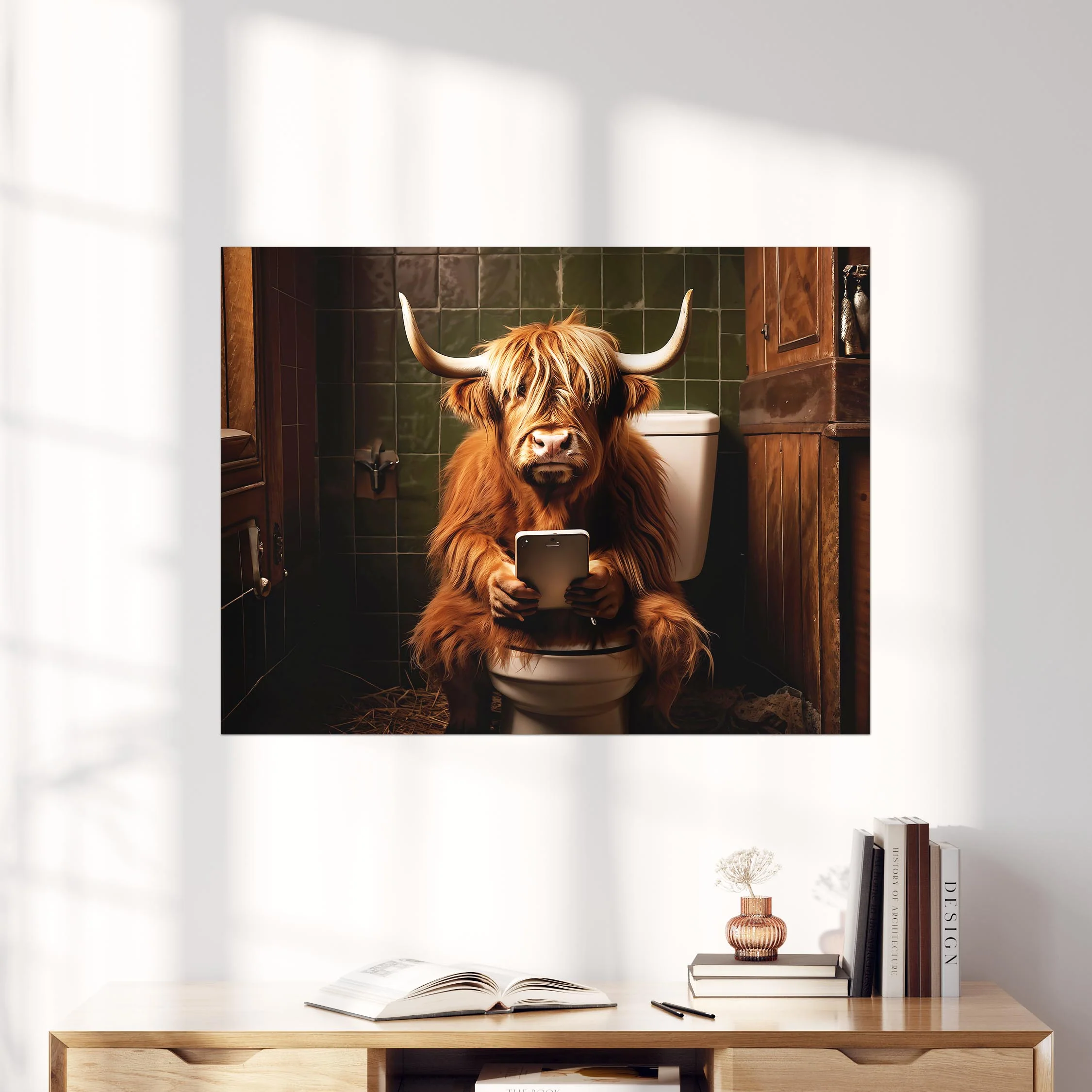 Highland Cow on the Phone on the Toilet - Image 4