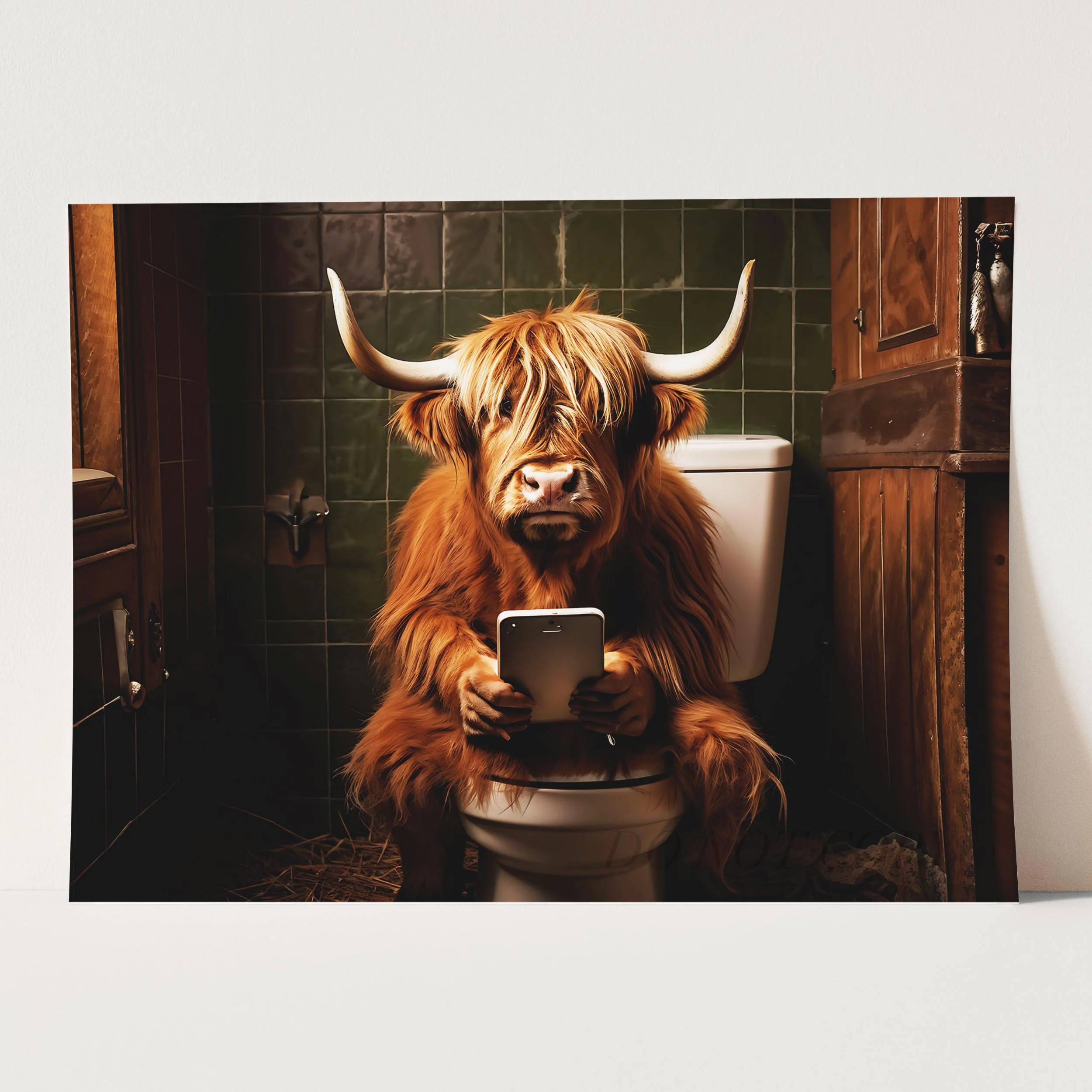 Highland Cow on the Phone on the Toilet - Image 5