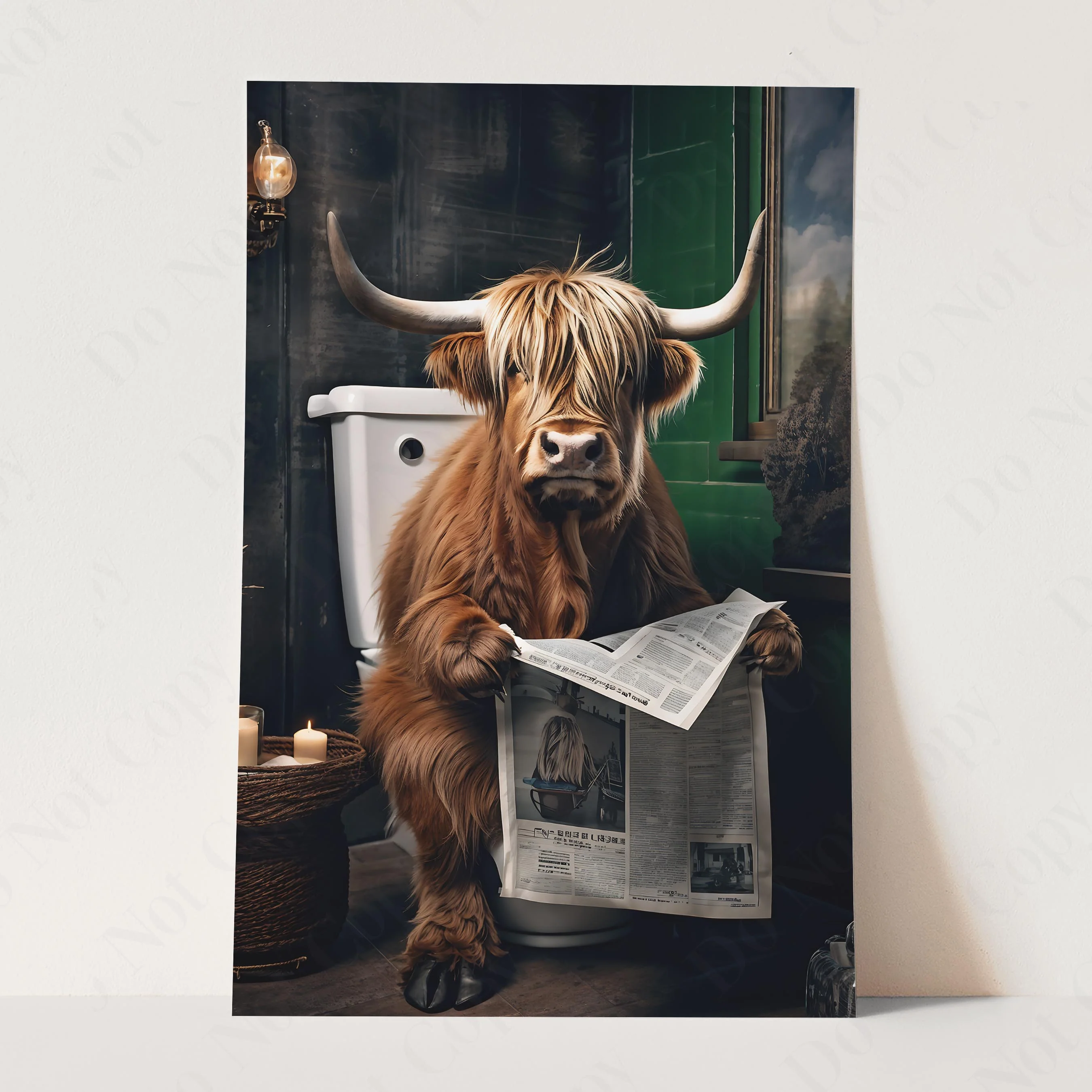 Highland Cow On The Toilet Reading The Newspaper - Image 3