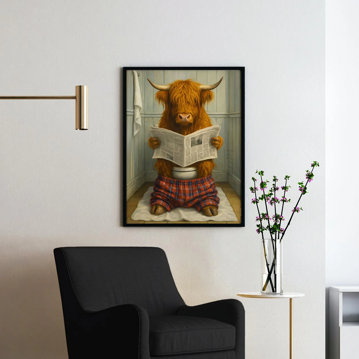 Highland Cow Reading The Newspaper On The Toilet - Image 2