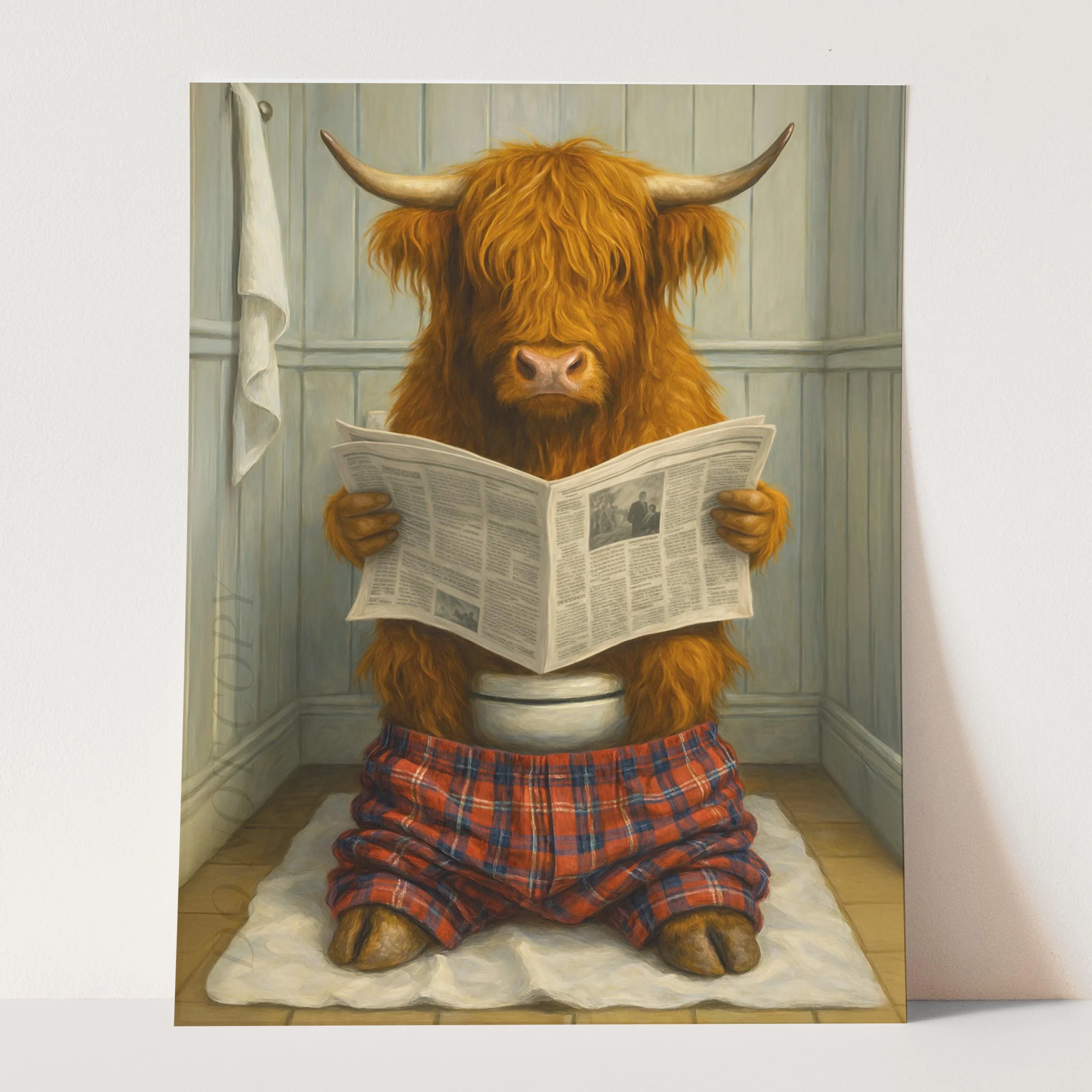 Highland Cow Reading The Newspaper On The Toilet - Image 3