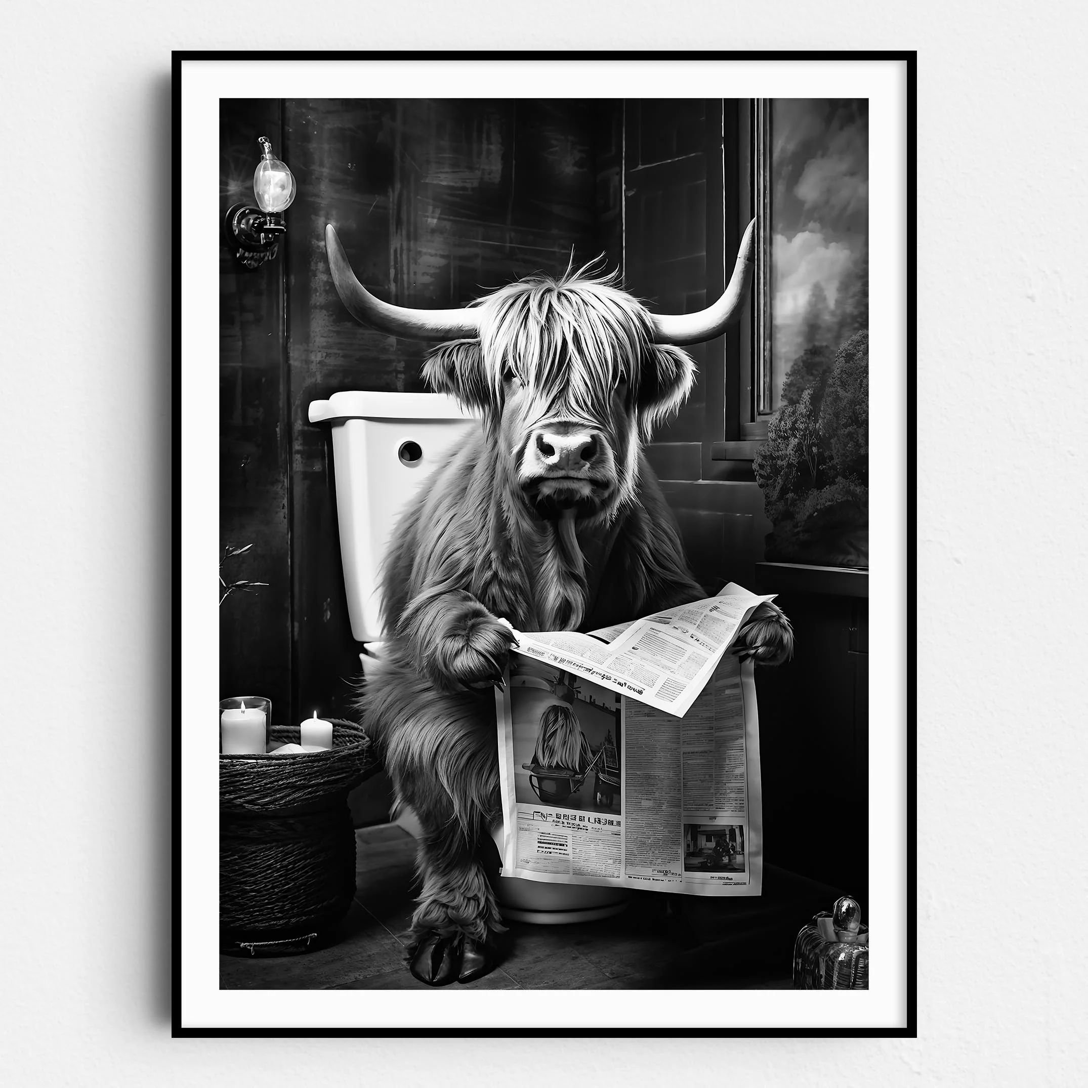 Highland Cow Reading the Newspaper on the Toilet - Image 2