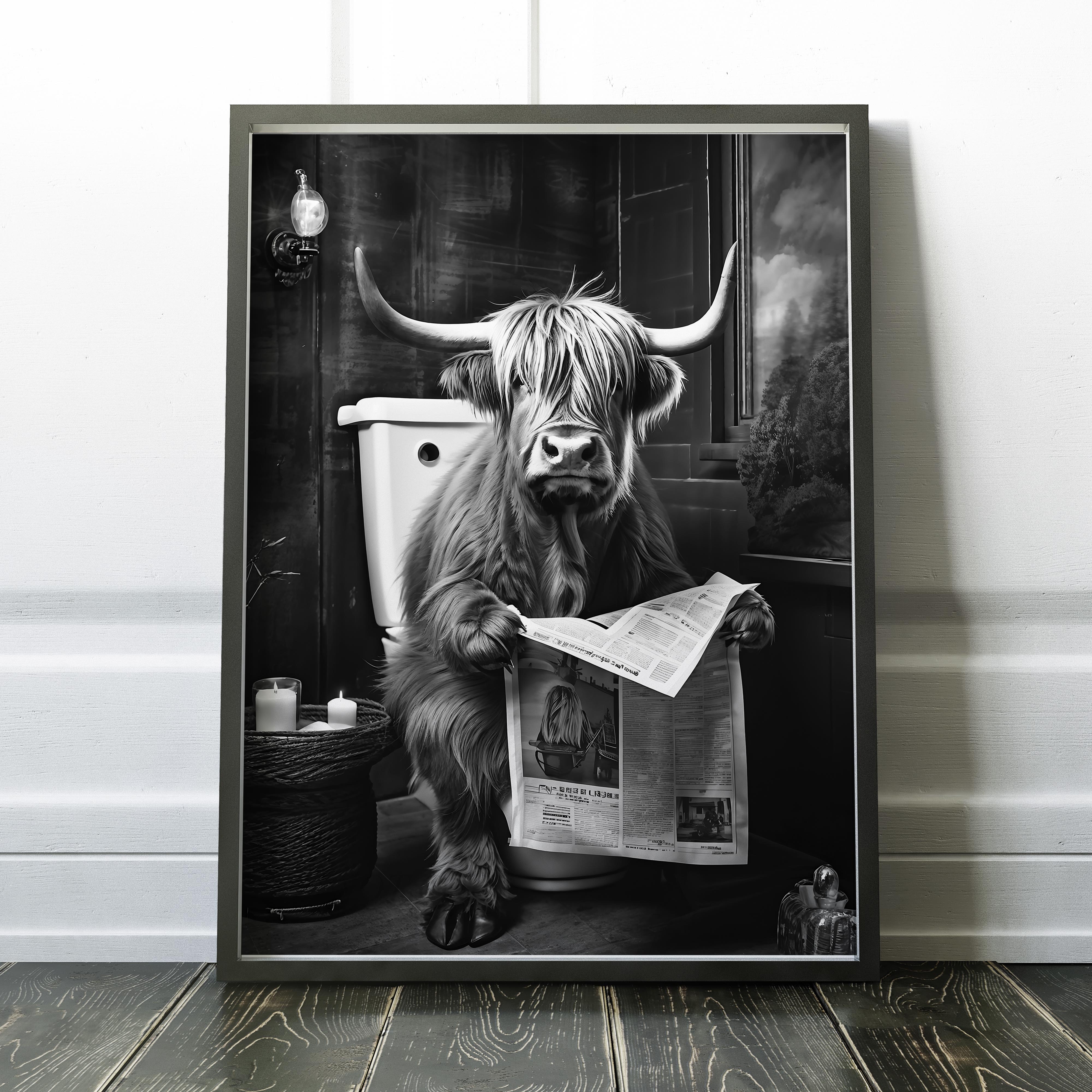 Highland Cow Reading the Newspaper on the Toilet - Image 4