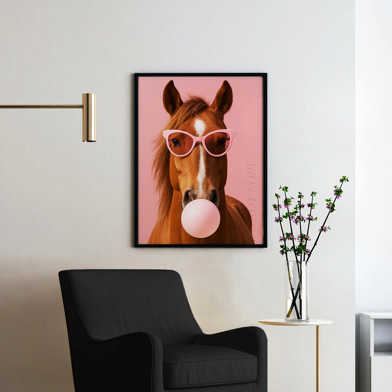 Horse with Sunglasses Blowing Pink Bubble Gum - Image 2
