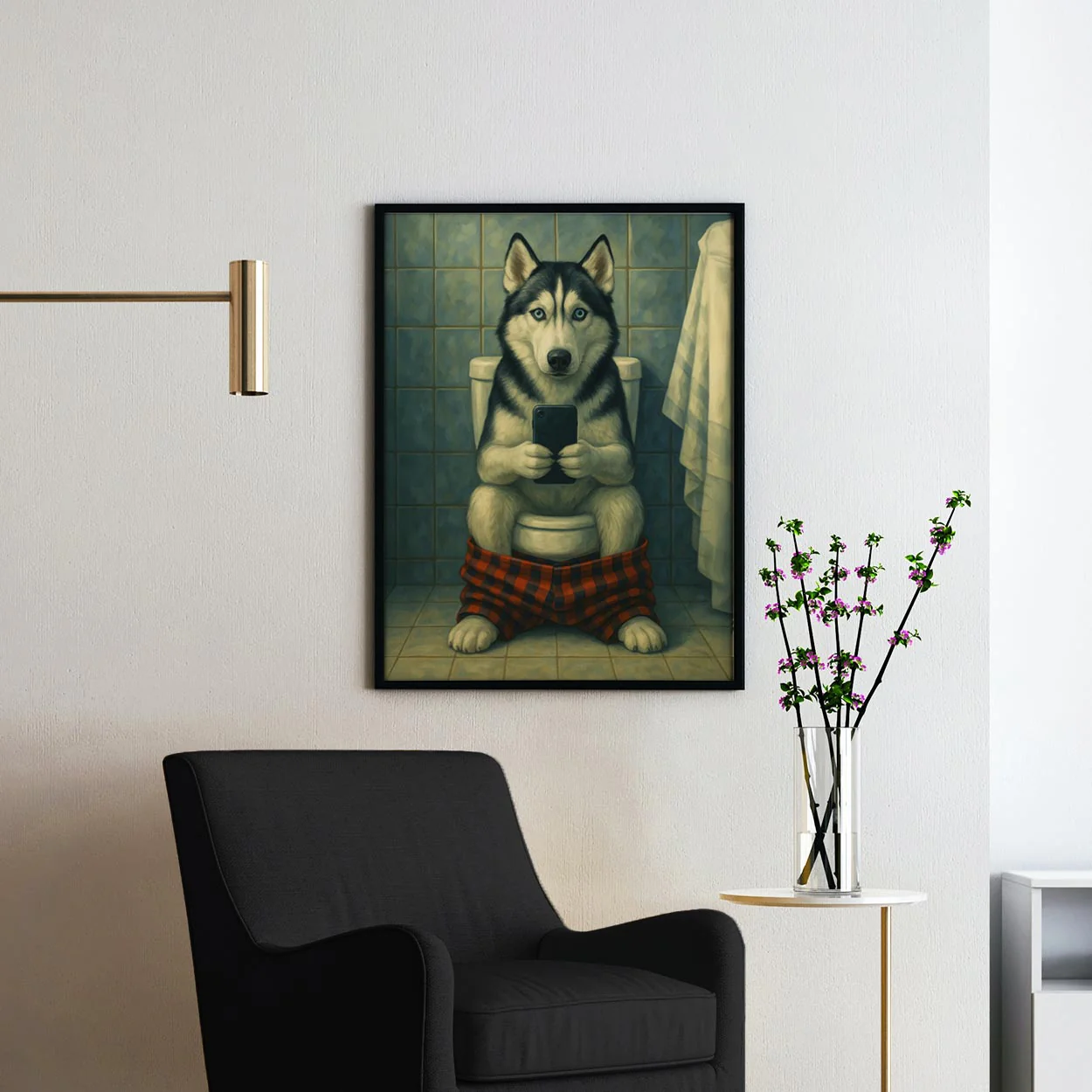Husky Dog On The Phone On The Toilet - Image 2