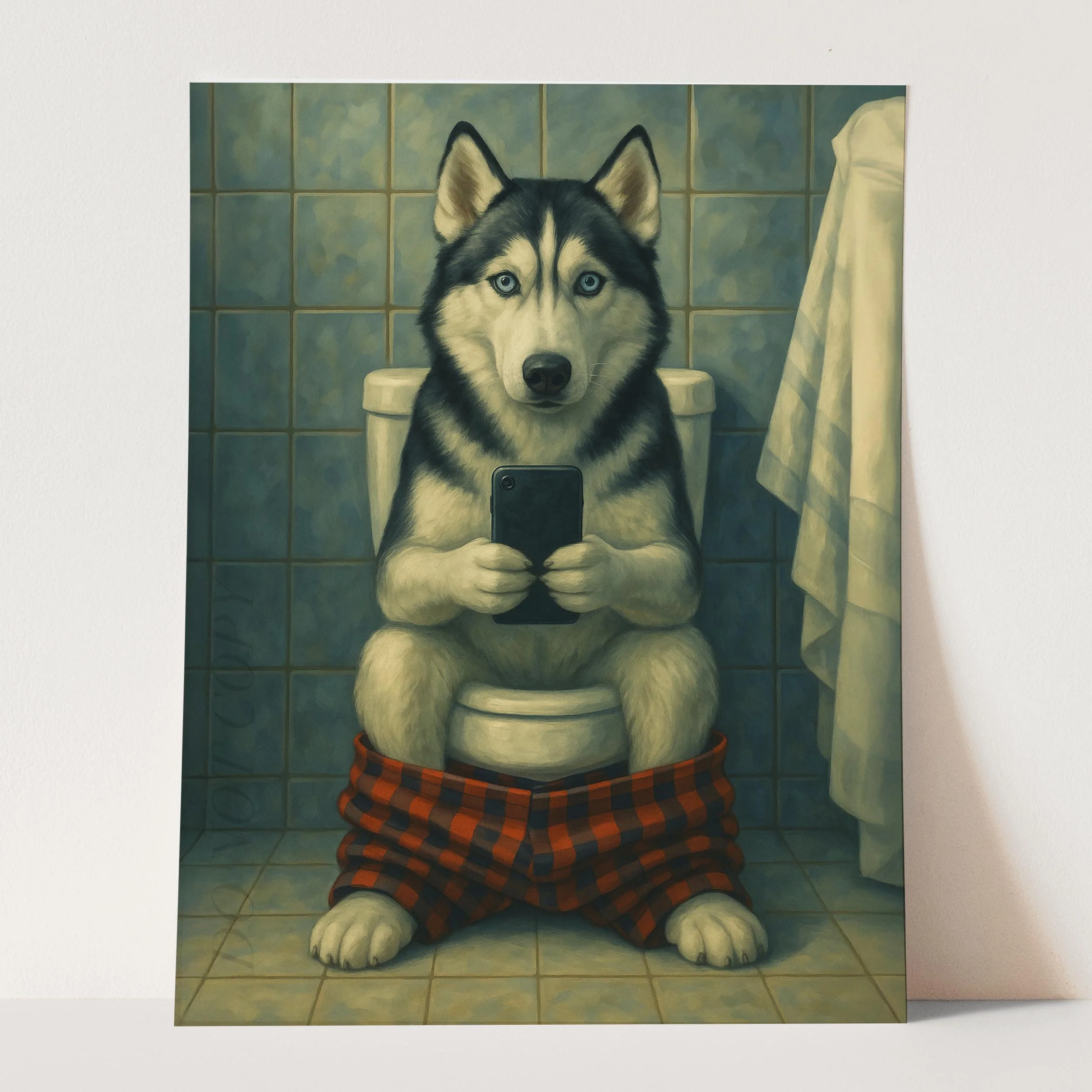 Husky Dog On The Phone On The Toilet - Image 3