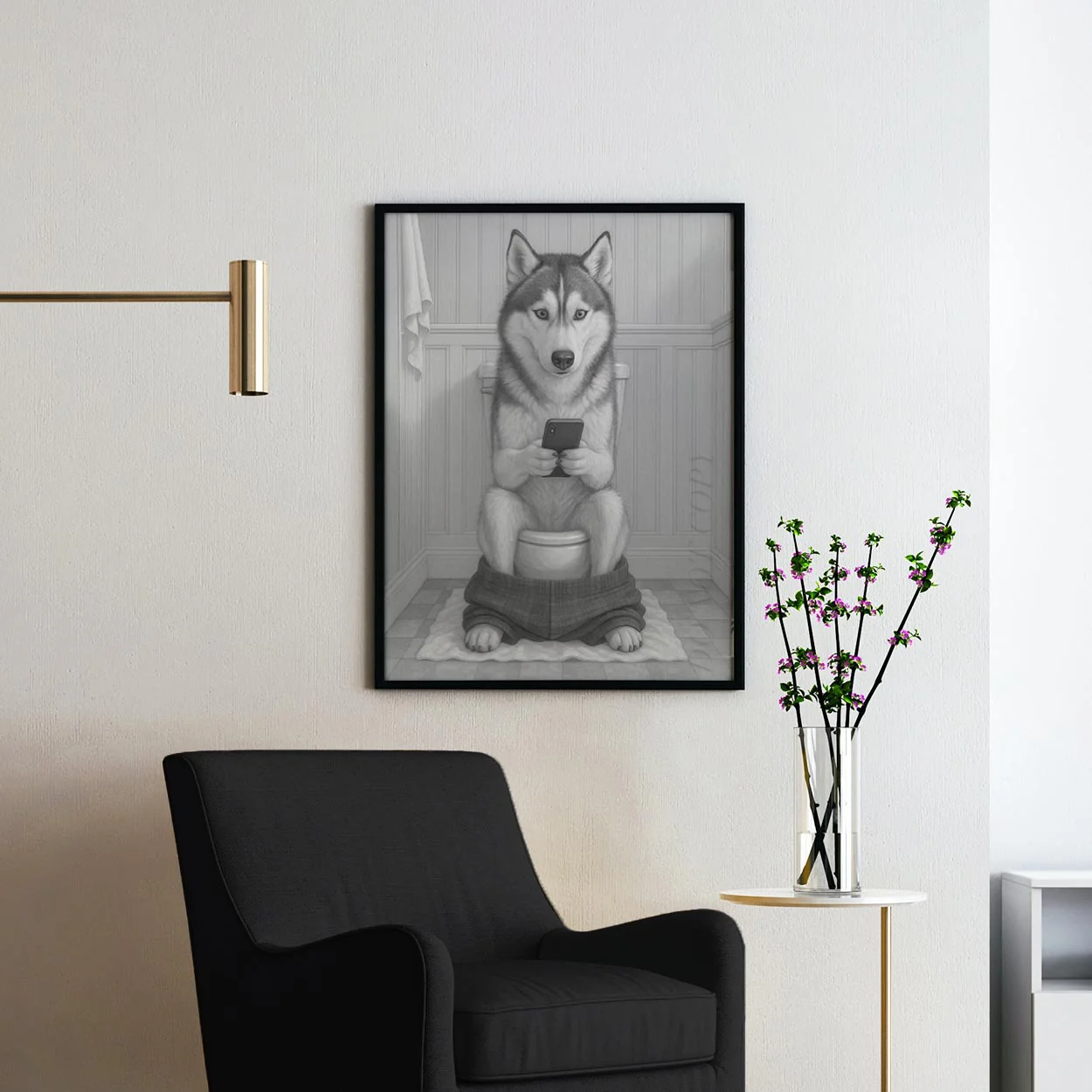 Husky Dog On The Phone On The Toilet - Image 2