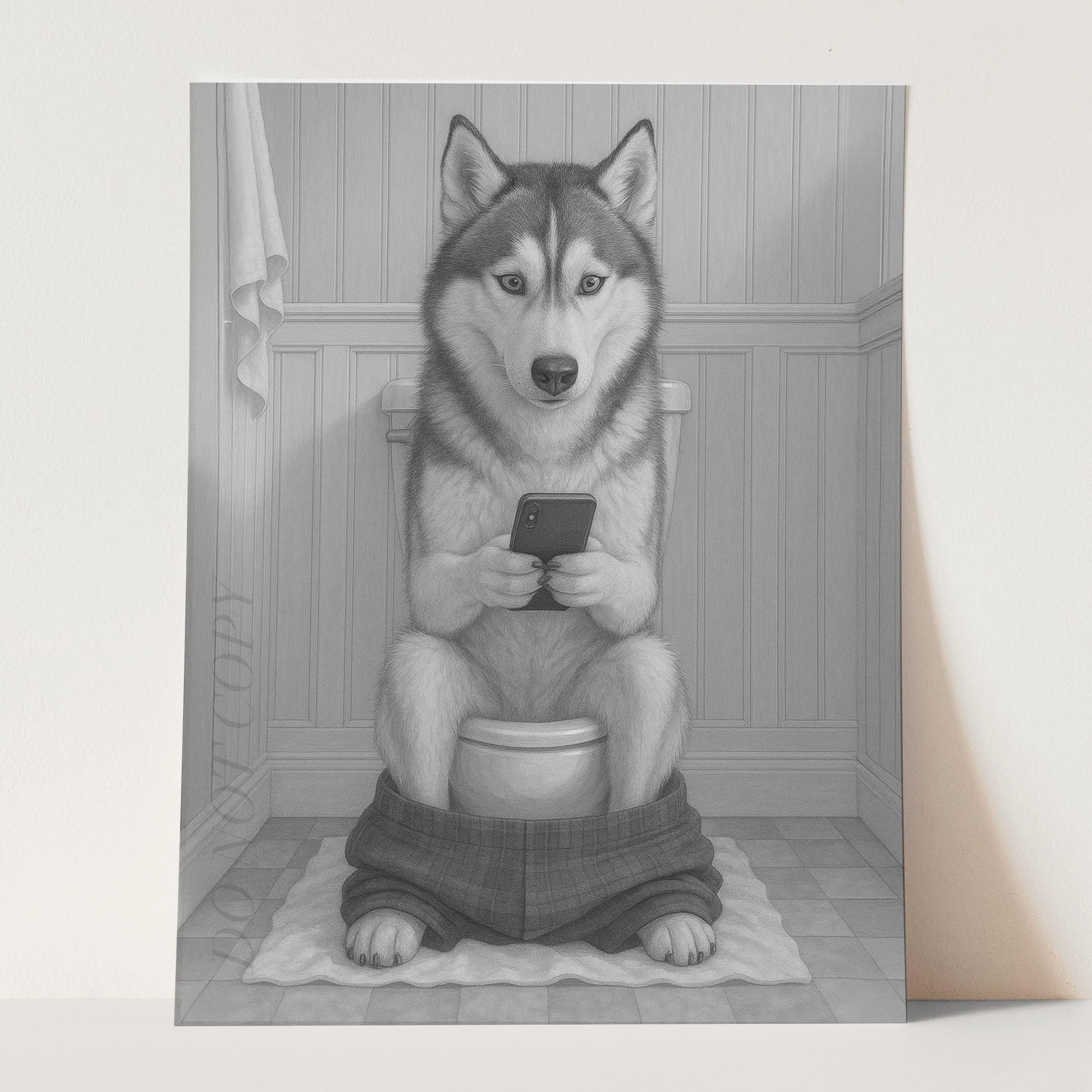 Husky Dog On The Phone On The Toilet - Image 3