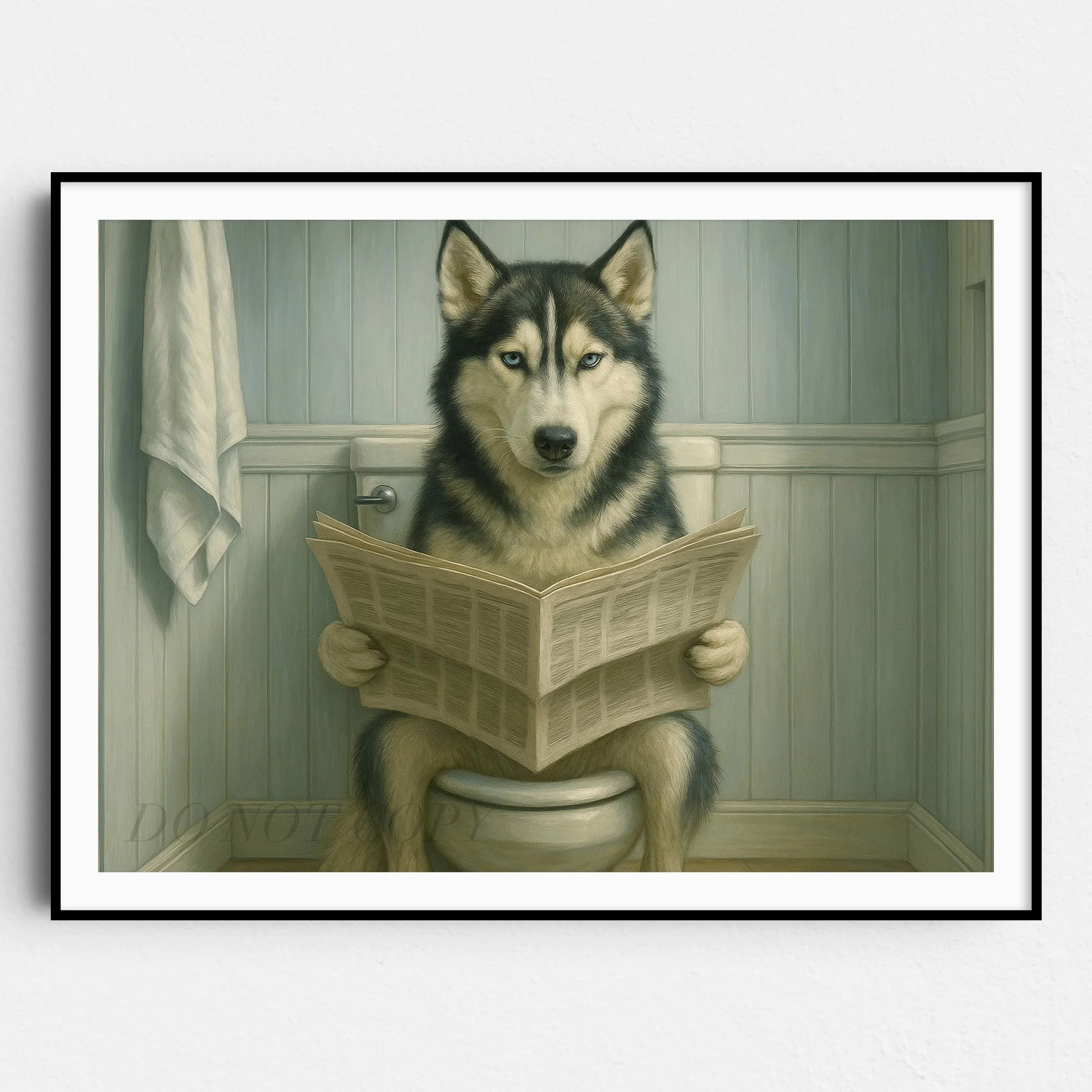 Husky Dog On The Toilet Reading The Newspaper