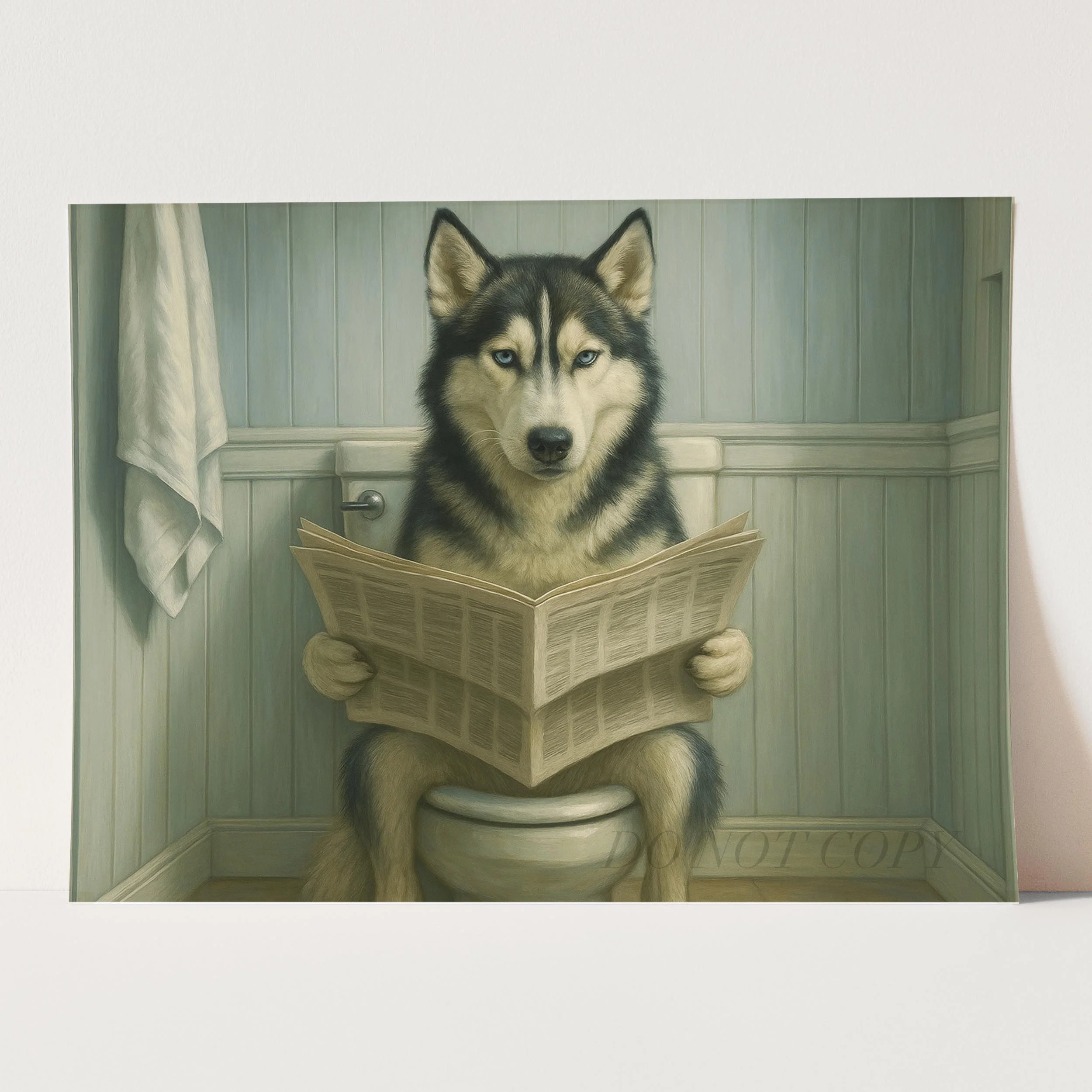 Husky Dog On The Toilet Reading The Newspaper - Image 3
