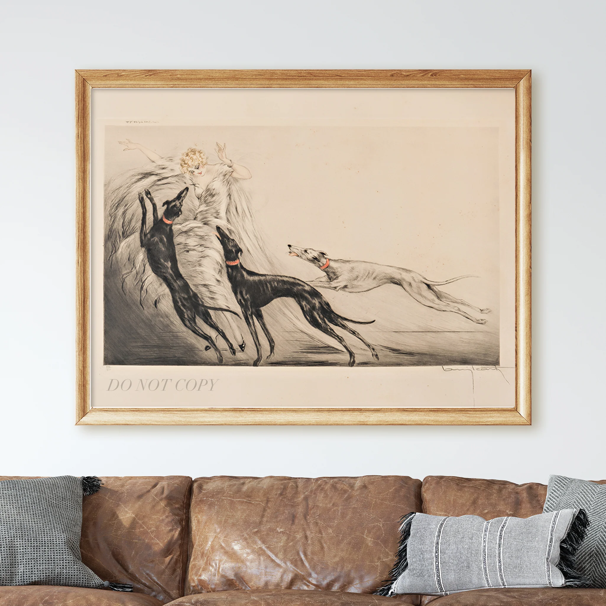 Icart Art Deco Fashion Lady Greyhound Dogs Coursing by Louis Icart - Image 2