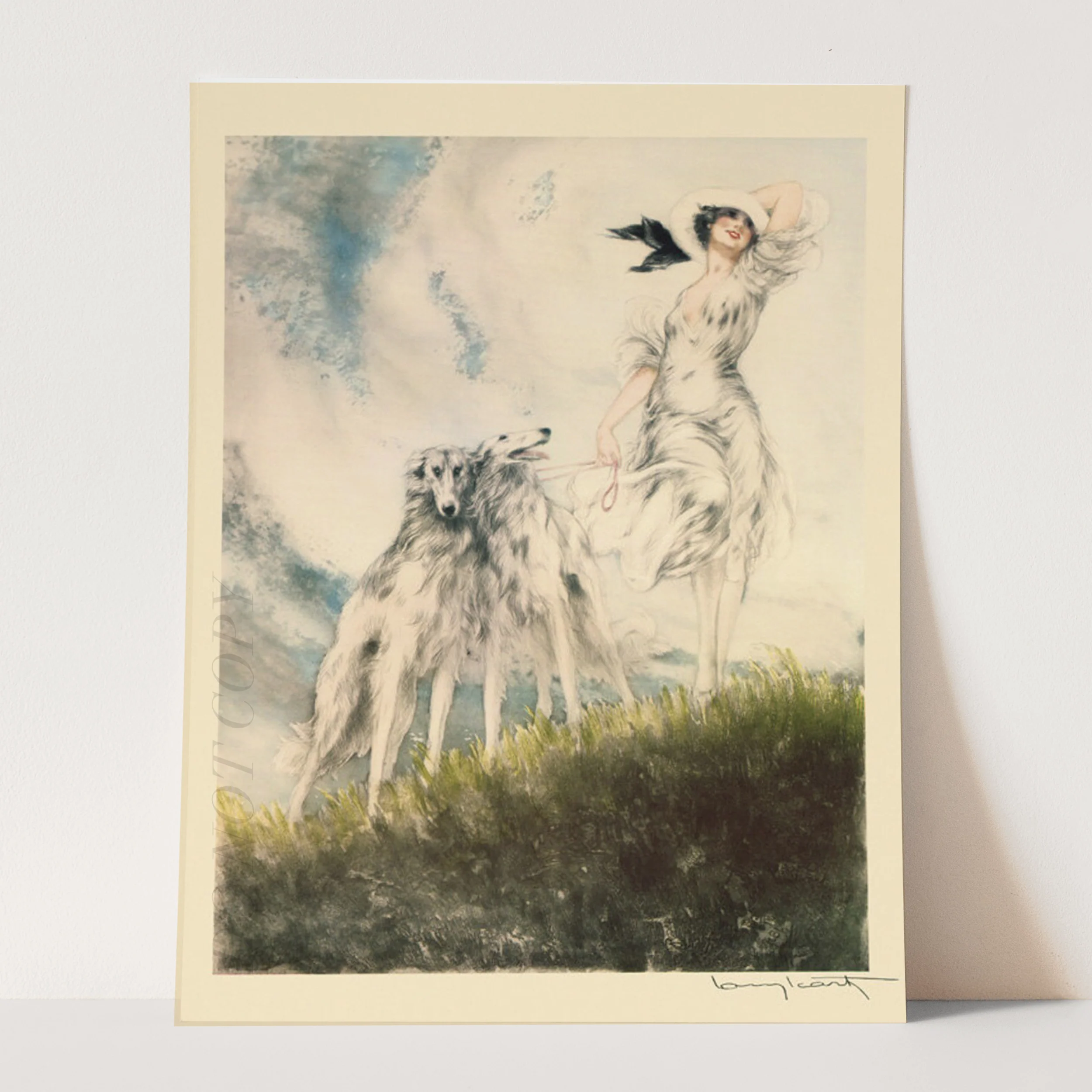 Icart Fashion Lady Joy of Life Borzoi Dogs Art Deco Vintage Poster - Image 3