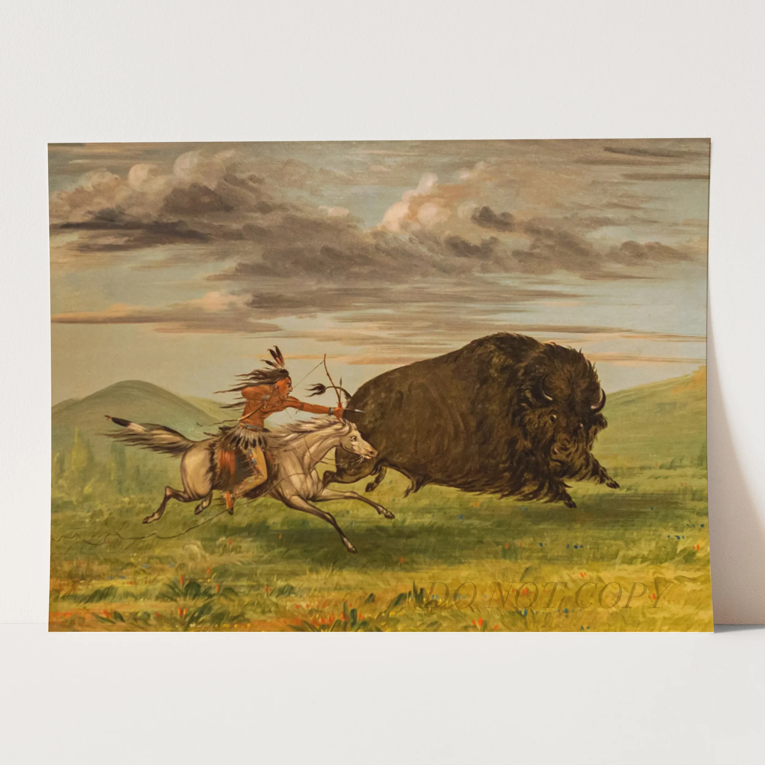 Indian Killing Buffalo with Bow and Arrow by George Catlin - Image 3