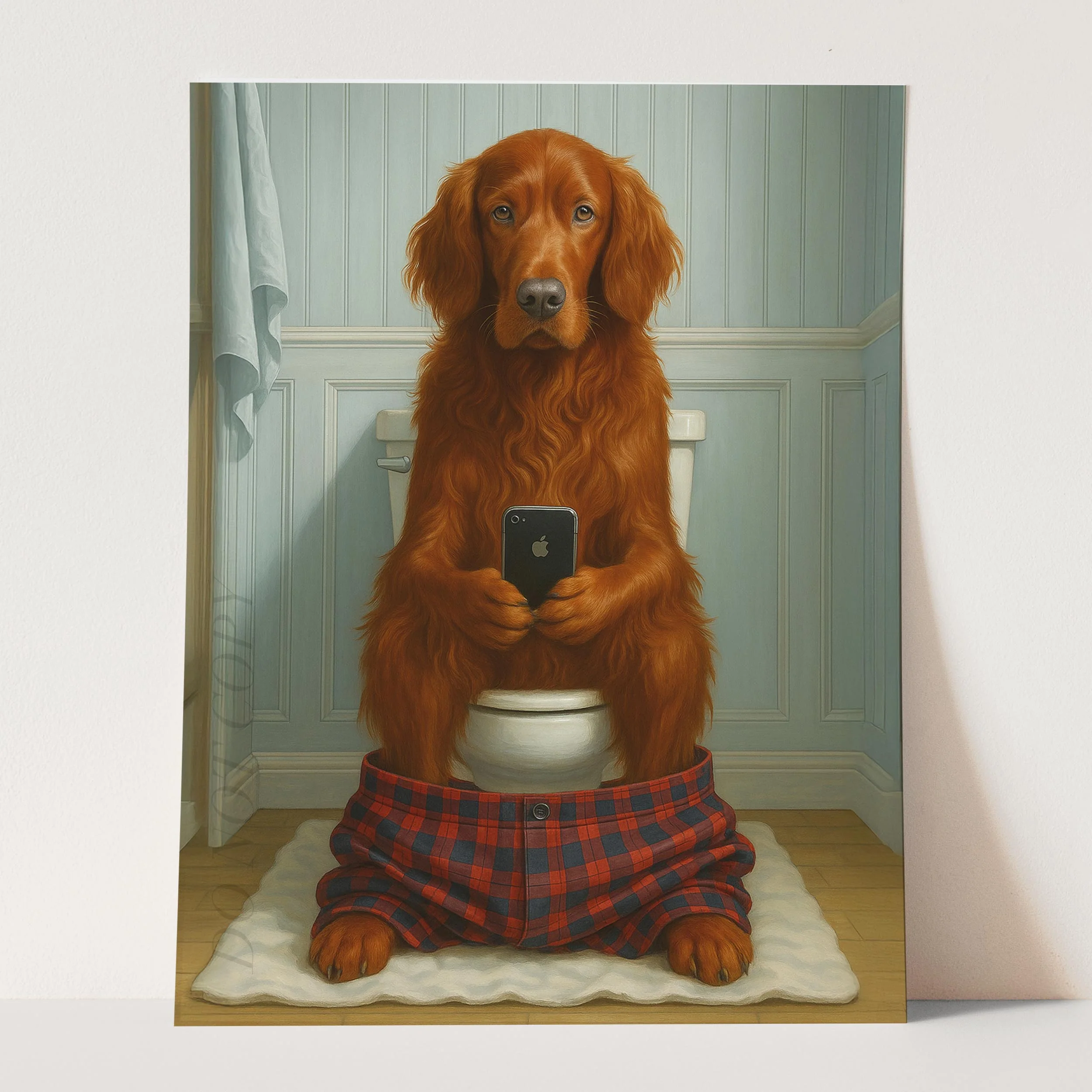 Irish Setter Dog On The Phone On The Toilet - Image 3