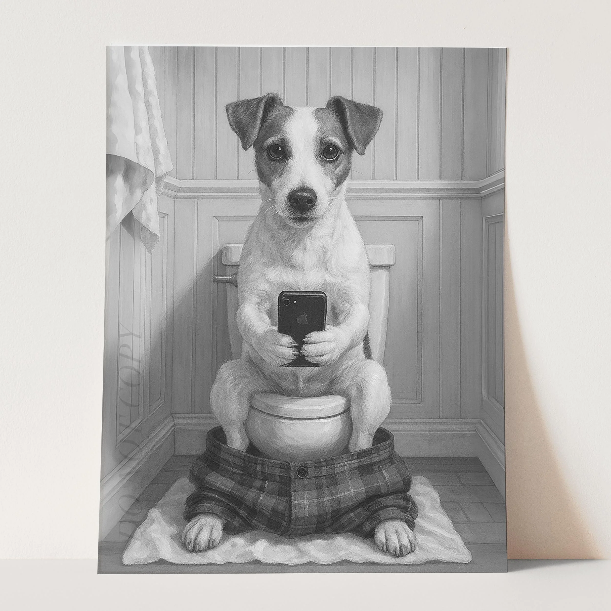 Jack Russell Terrier Dog On The Phone On The Toilet - Image 3