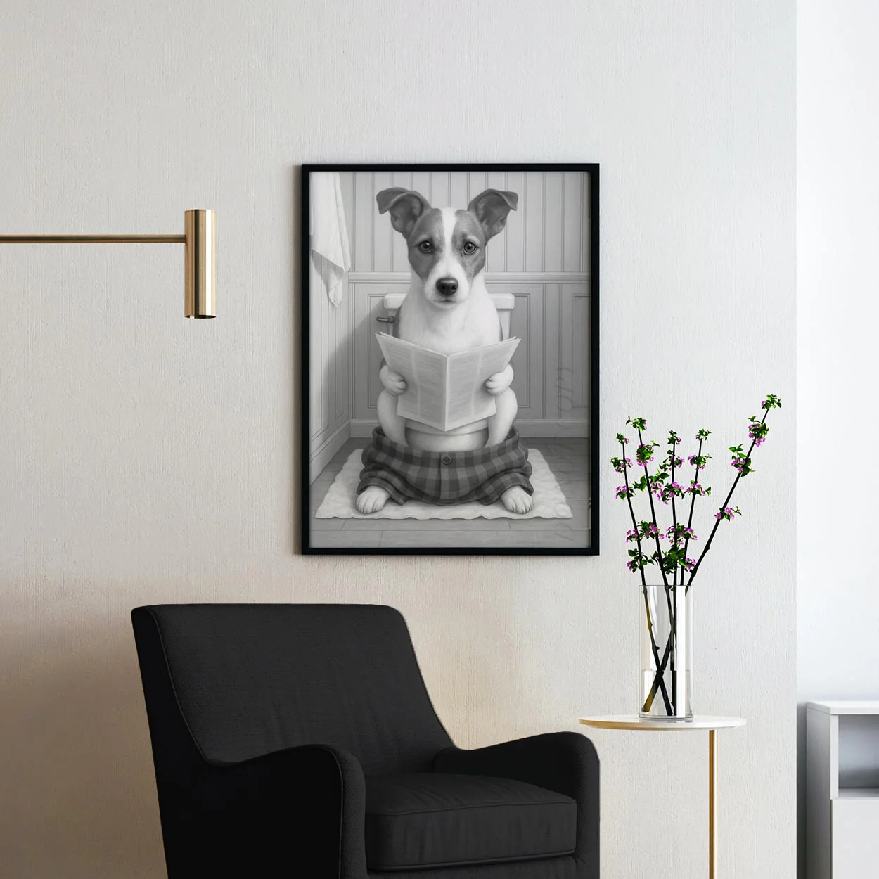 Jack Russell Terrier Dog Reading The Newspaper On The Toilet - Image 2