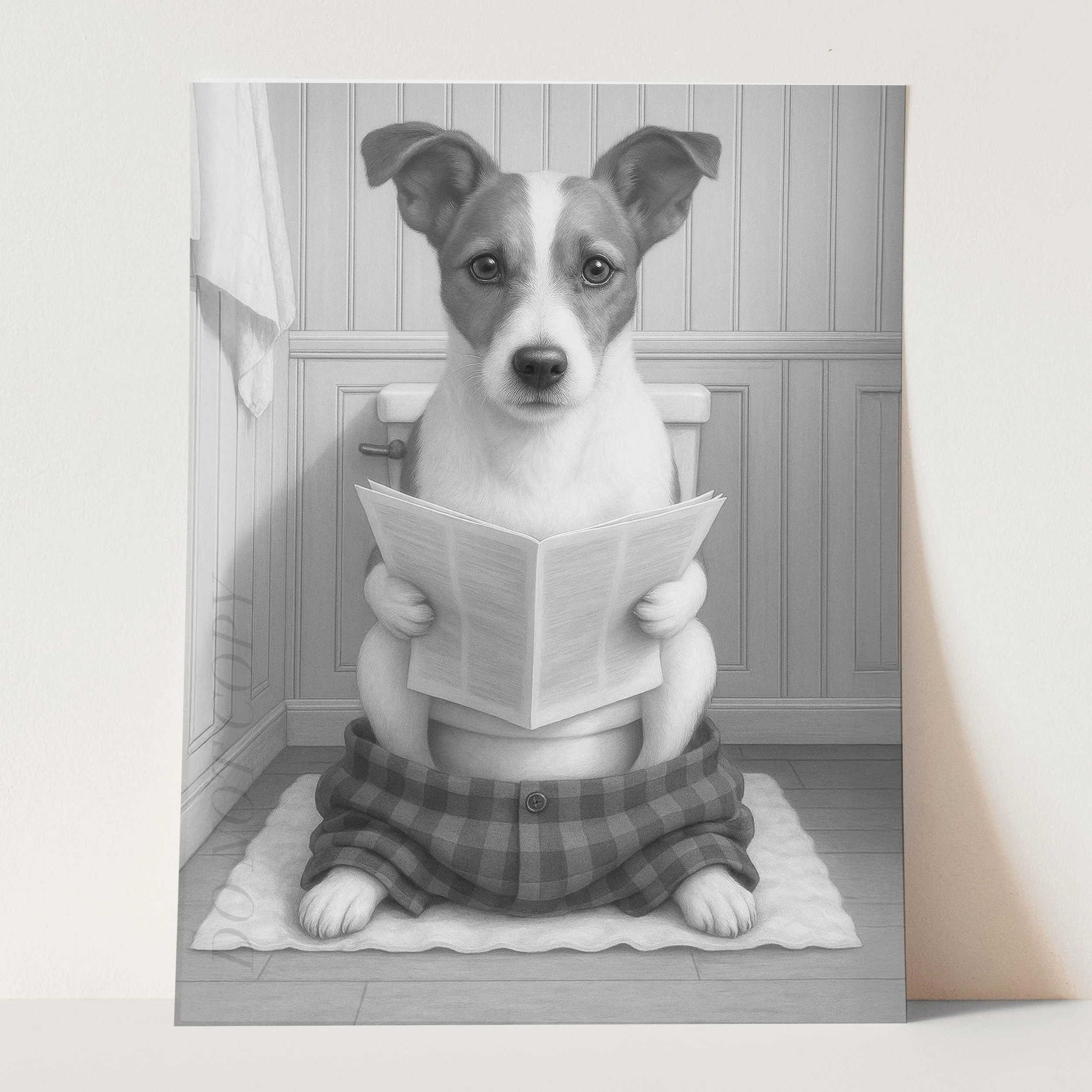 Jack Russell Terrier Dog Reading The Newspaper On The Toilet - Image 3
