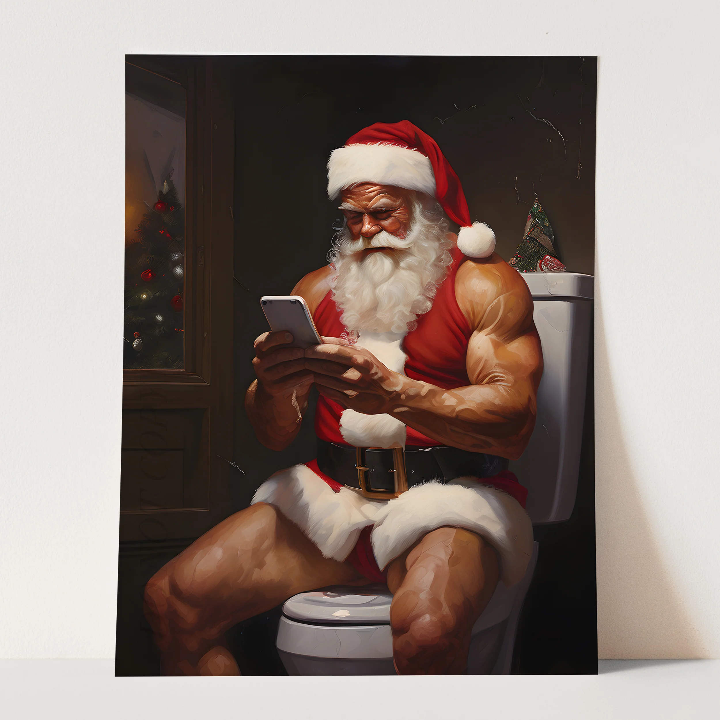 Jacked Santa Claus on His Phone on the Toilet - Image 3
