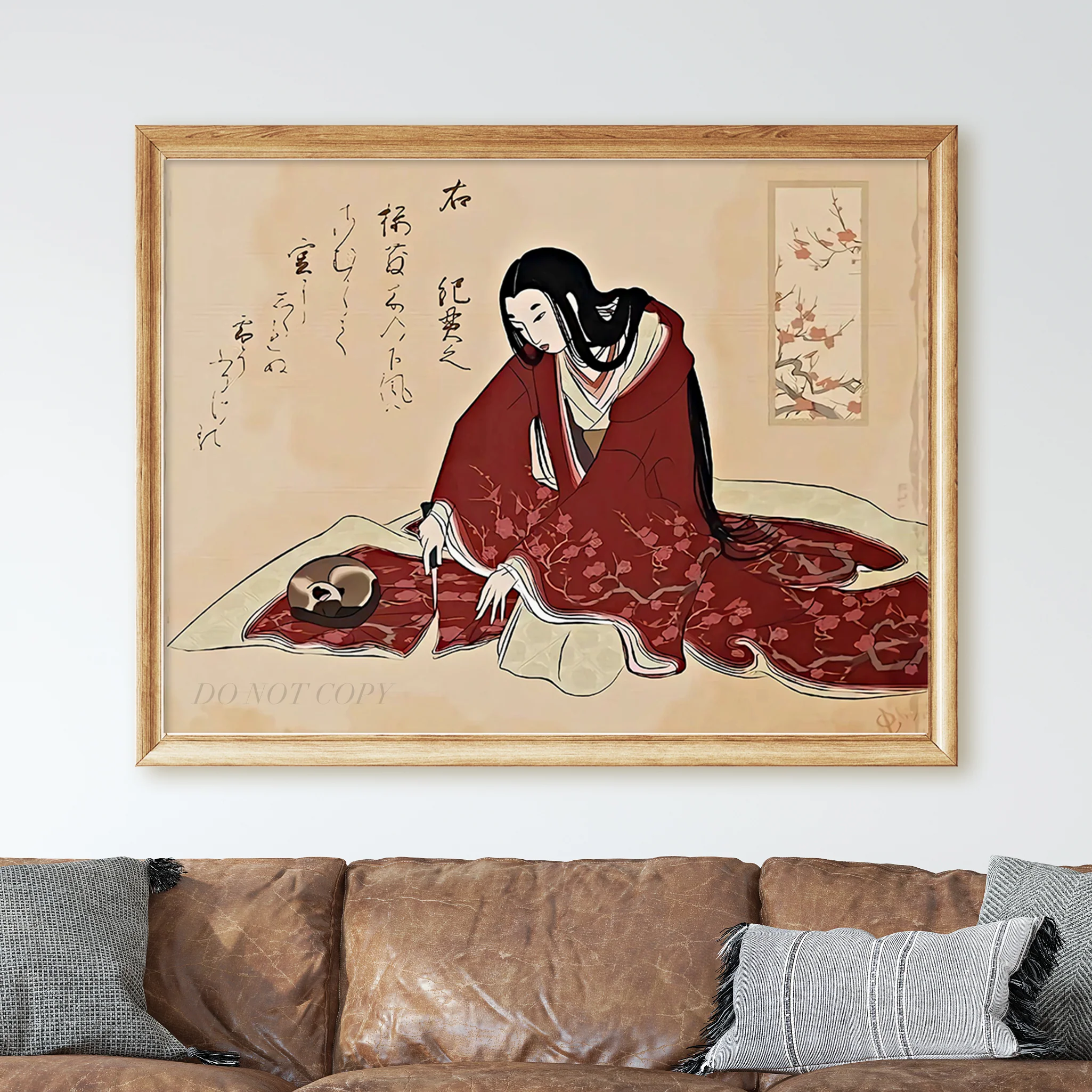 Japanese Woman Cutting Kimono With Cat - Image 2