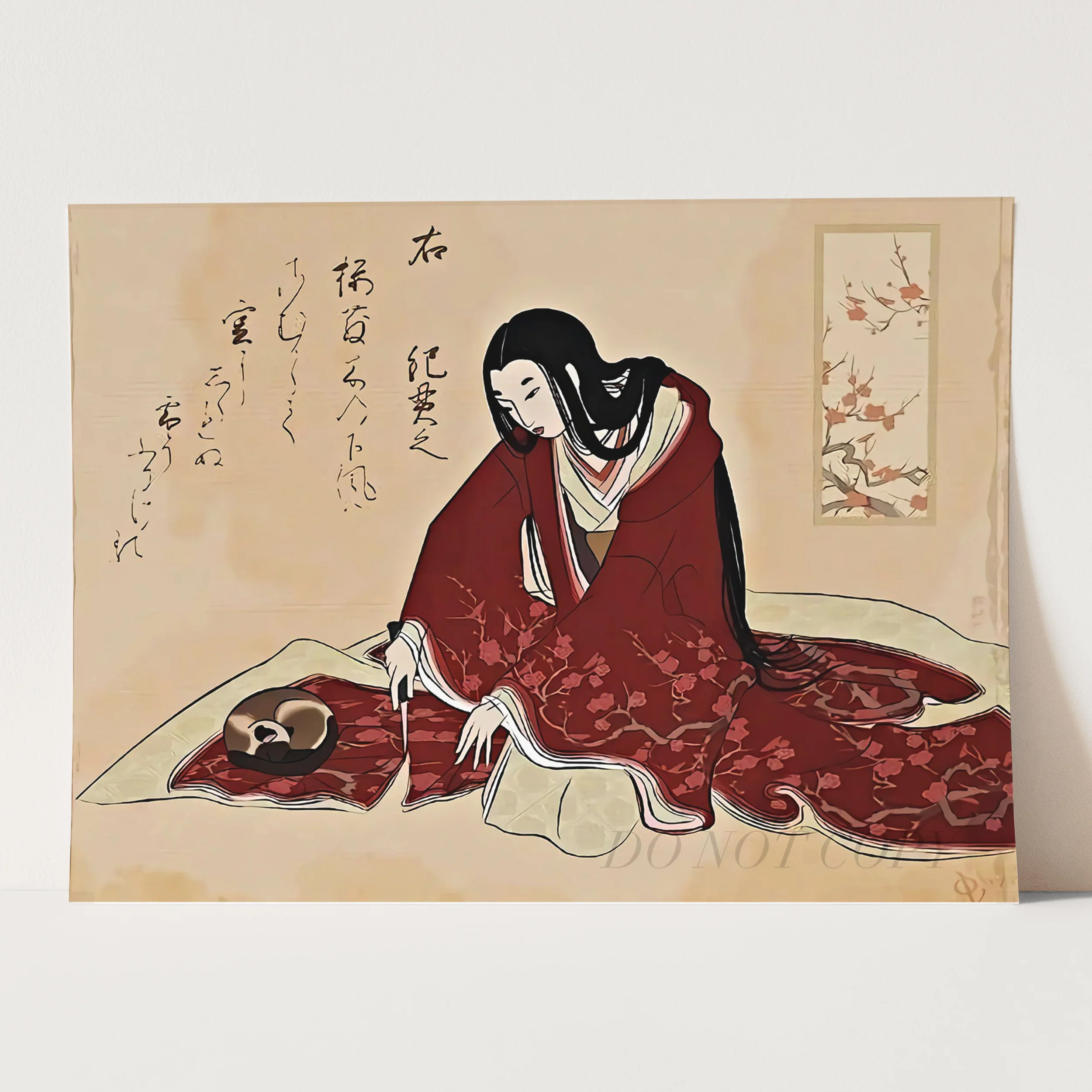 Japanese Woman Cutting Kimono With Cat - Image 3