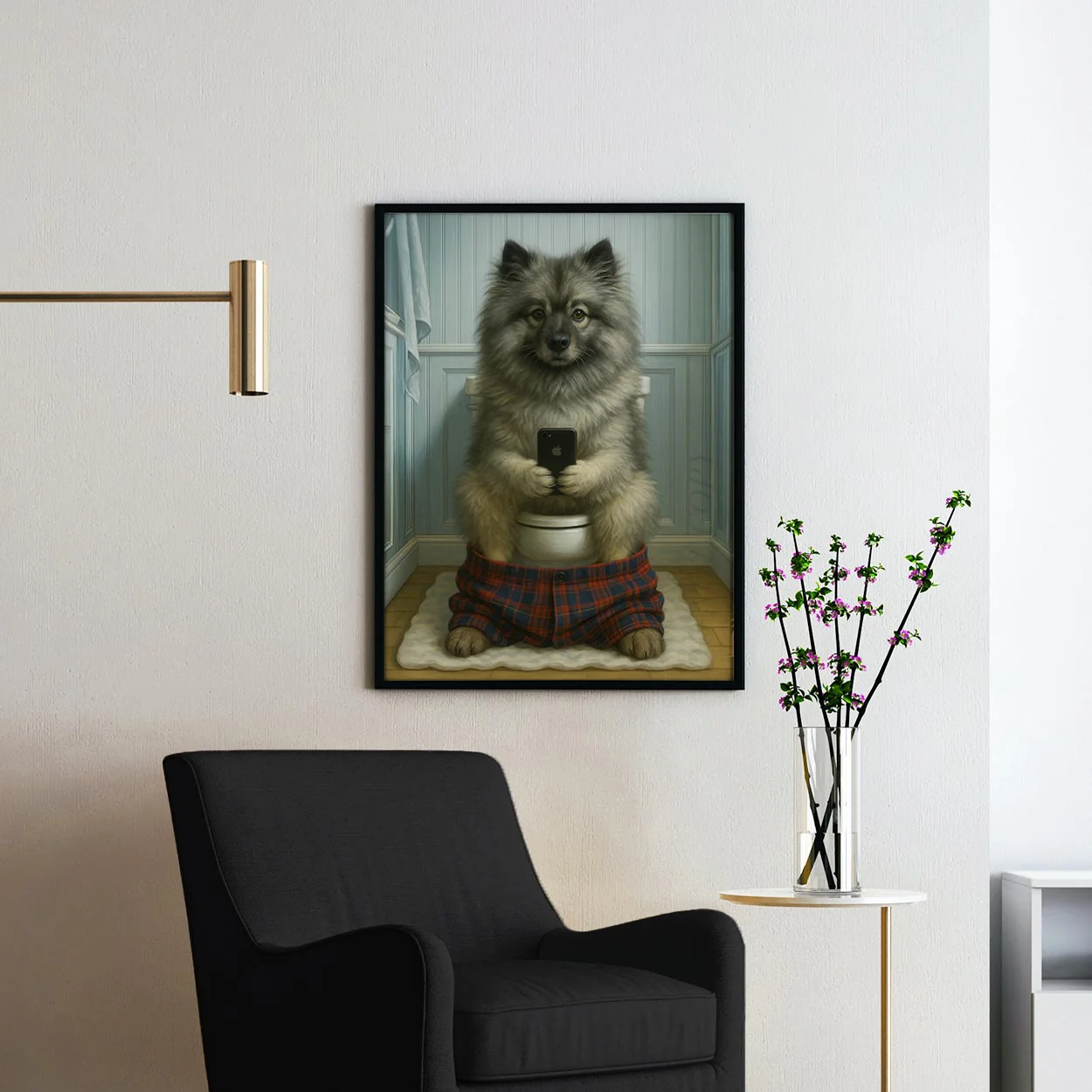 Keeshond Dog On The Phone On The Toilet - Image 2