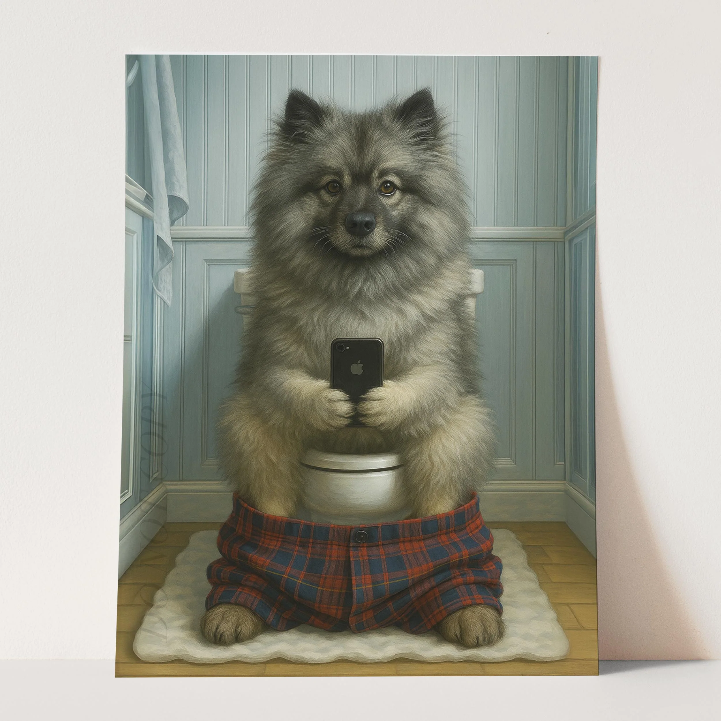 Keeshond Dog On The Phone On The Toilet - Image 3