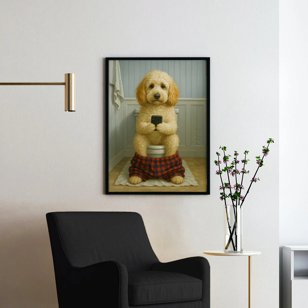 Labradoodle Dog On The Phone On The Toilet - Image 2