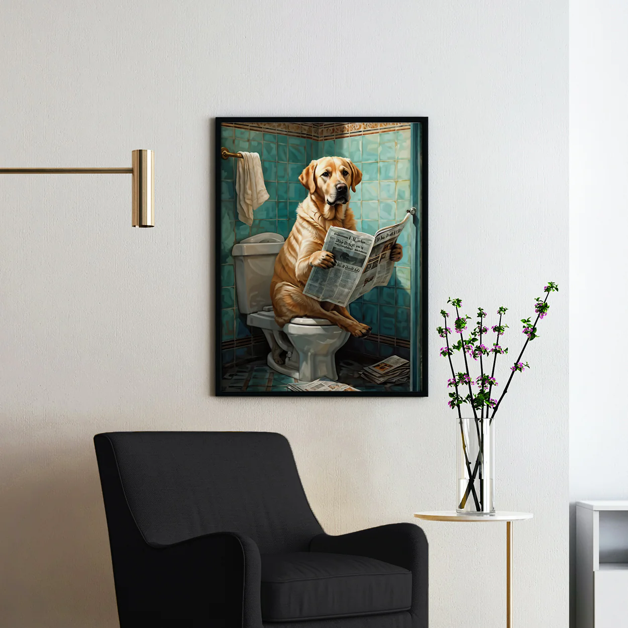 Labrador Retriever Reading The Newspaper On The Toilet - Image 2