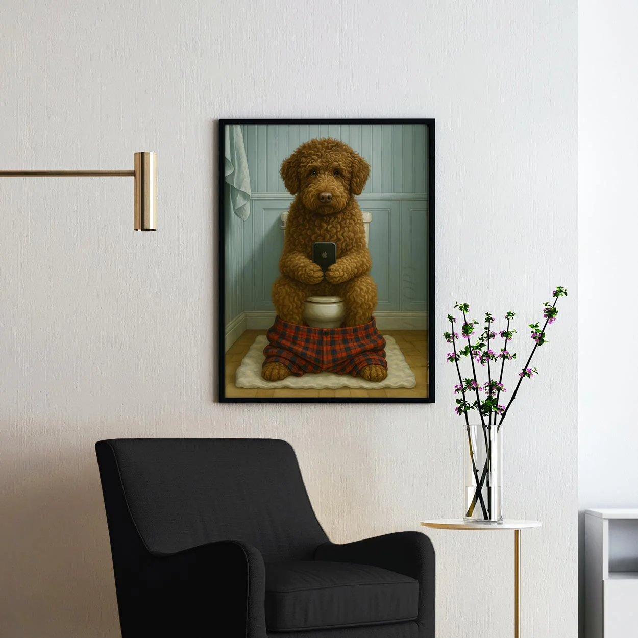 Lagotto Romagnolo Dog On The Phone On The Toilet - Image 2