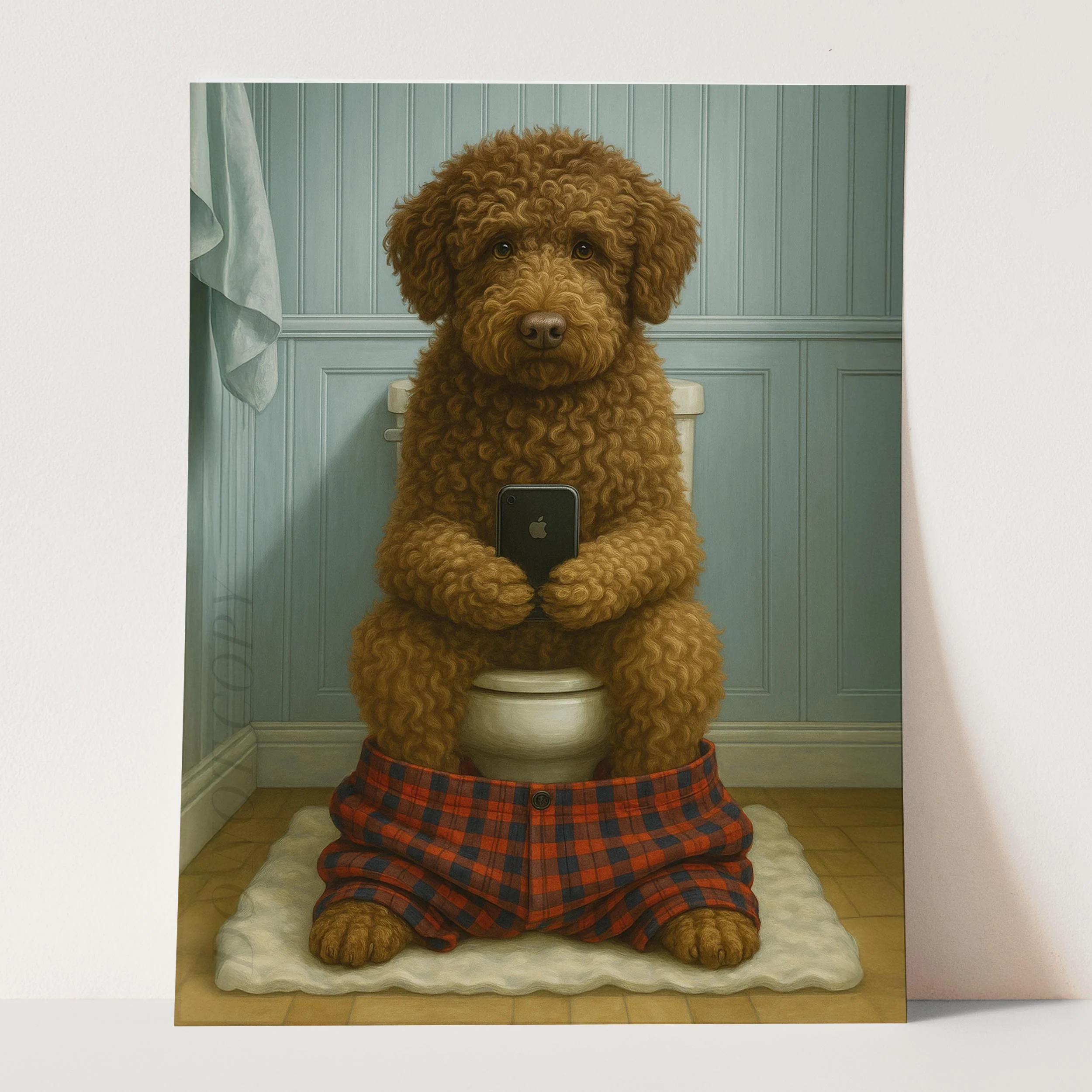 Lagotto Romagnolo Dog On The Phone On The Toilet - Image 3