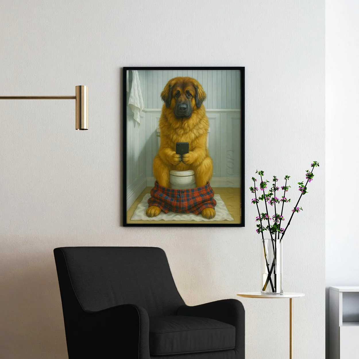 Leonberger Dog On The Phone On The Toilet - Image 2