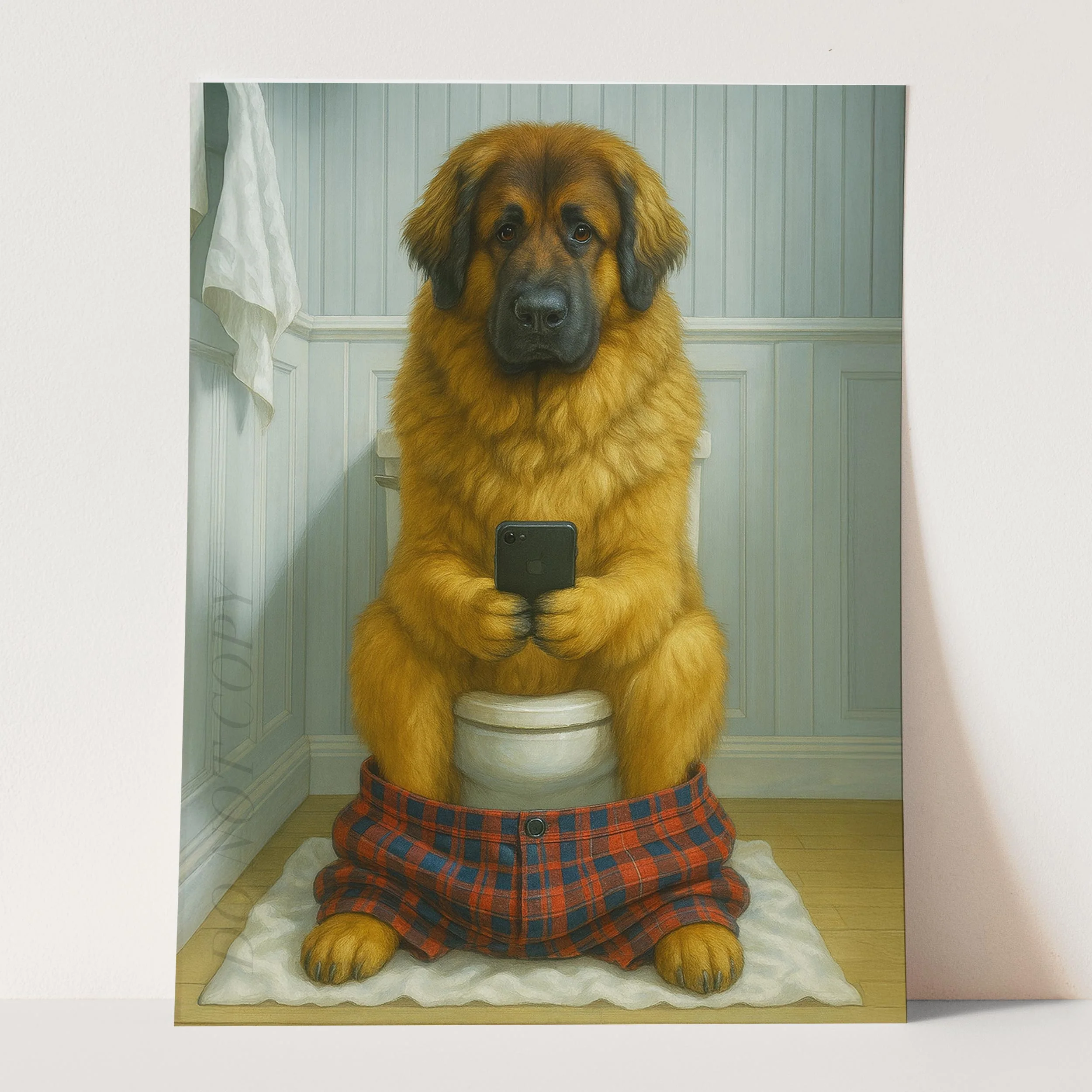Leonberger Dog On The Phone On The Toilet - Image 3