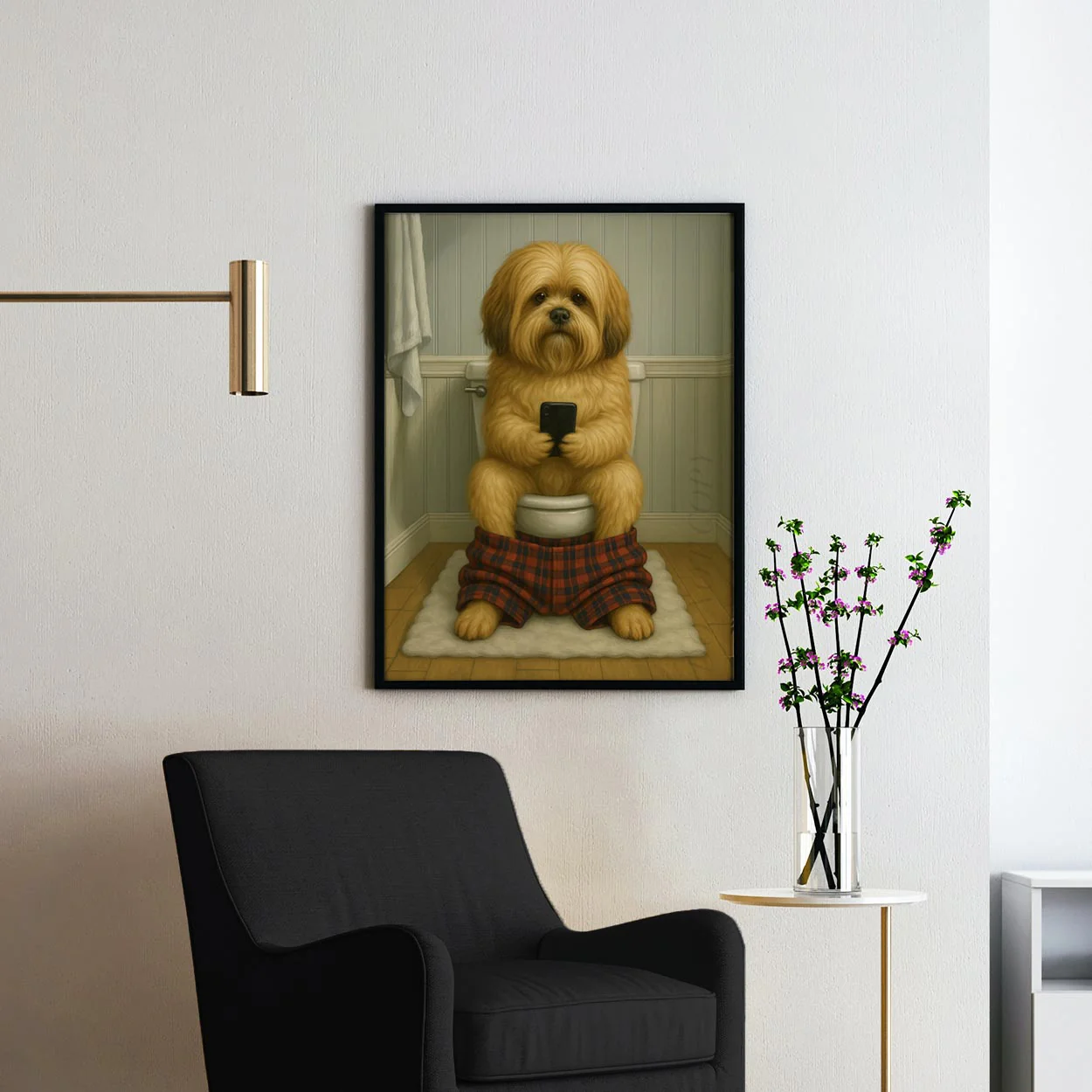 Lhasa Apso Dog On The Phone On The Toilet - Image 2