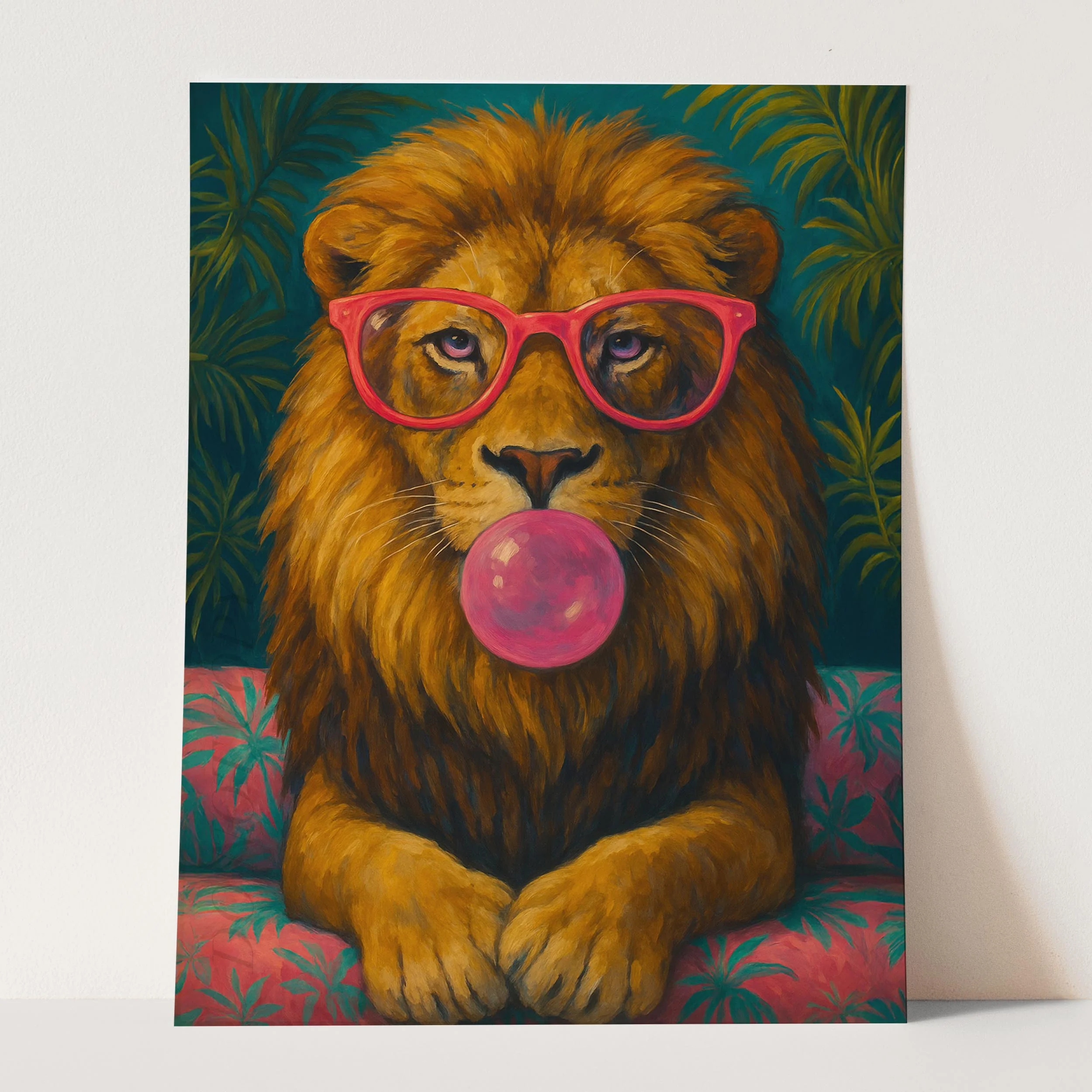 Lion Pink Sunglasses Blowing Bubble Gum - Image 3