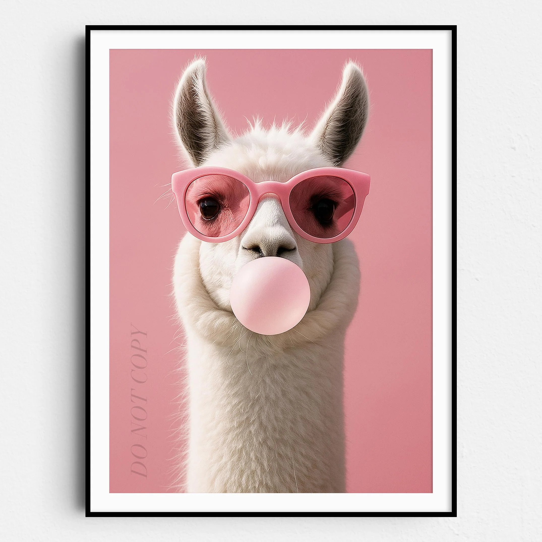 Llama with Sunglasses Blowing Pink Bubble Gum