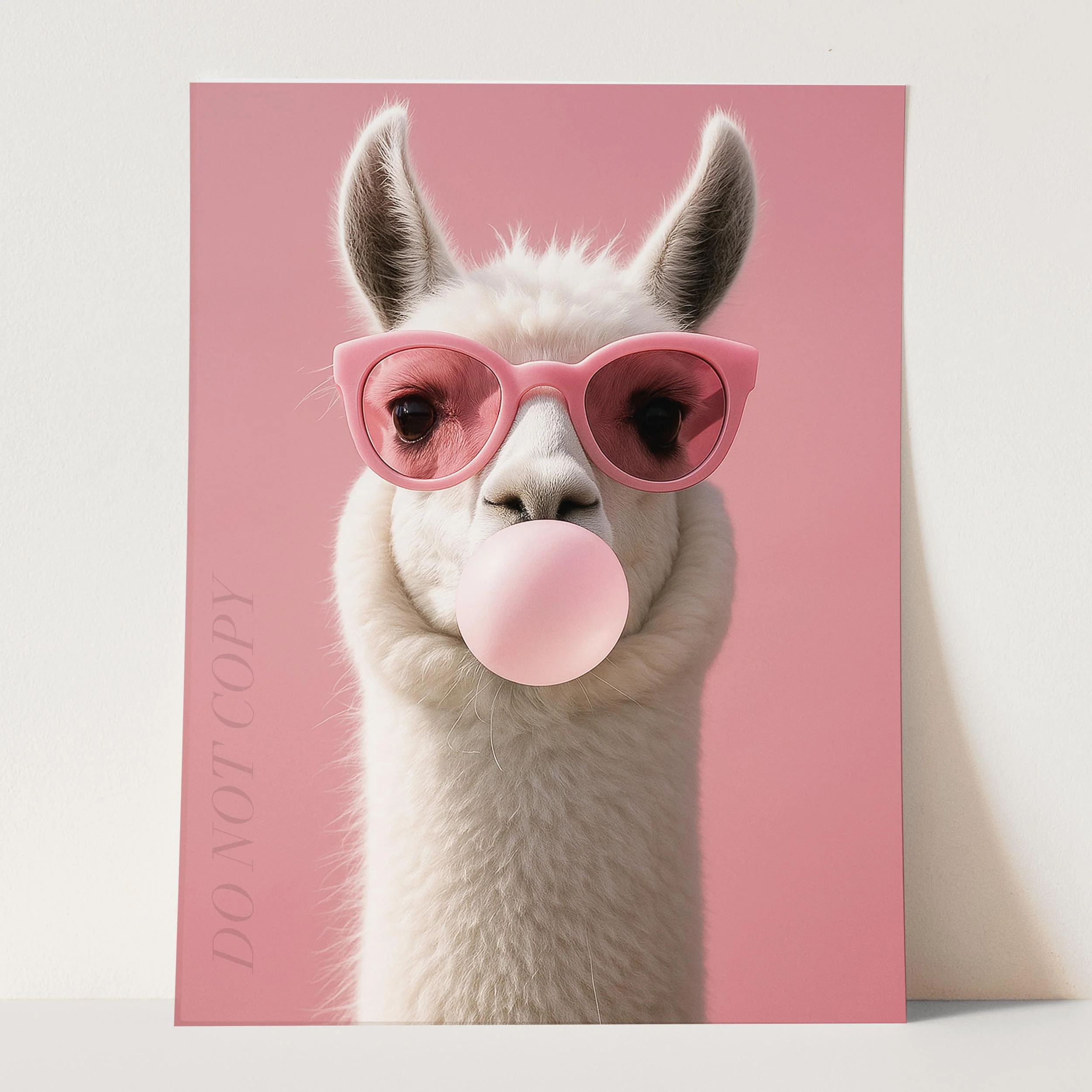 Llama with Sunglasses Blowing Pink Bubble Gum - Image 3