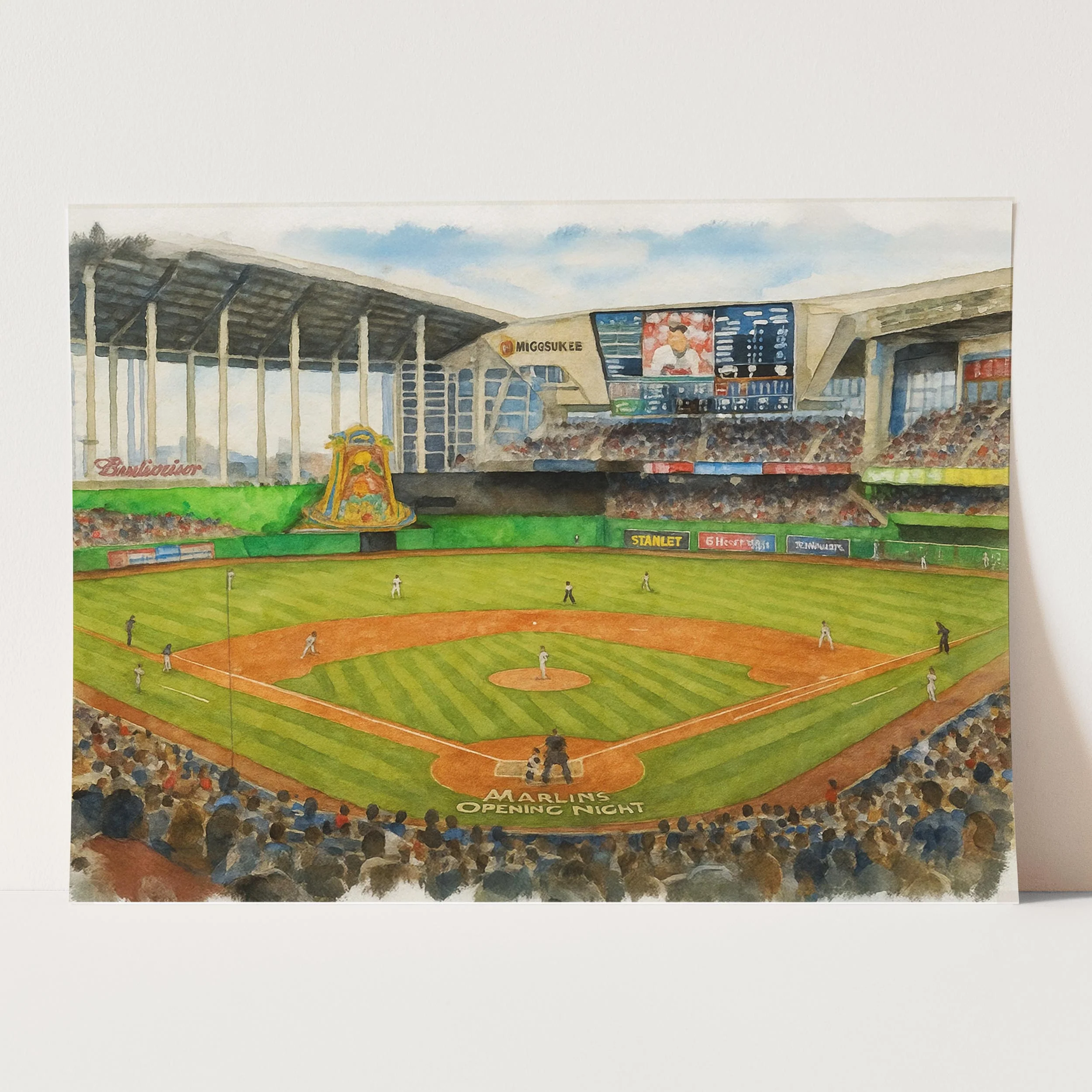 LoanDepot Park Watercolor Painting - Image 3