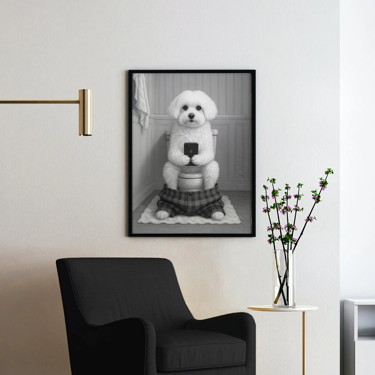 Maltese Dog On The Phone On The Toilet - Image 2