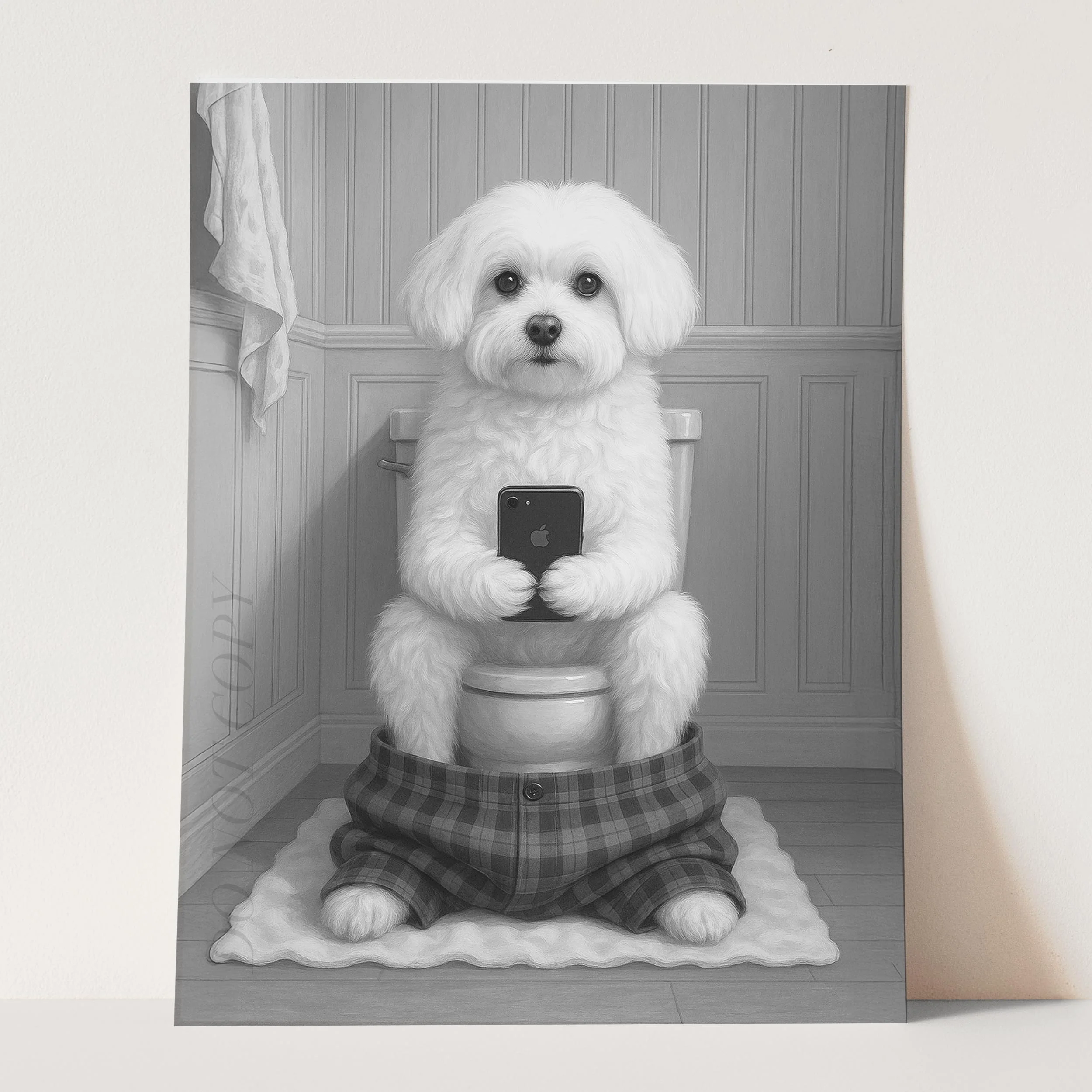 Maltese Dog On The Phone On The Toilet - Image 3