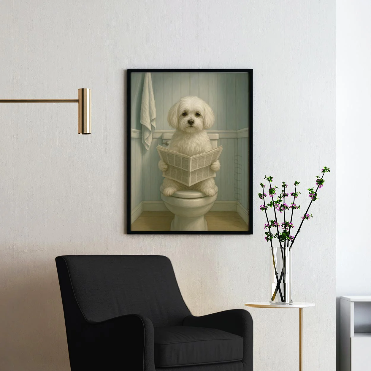 Maltese Dog On The Toilet Reading The Newspaper - Image 2