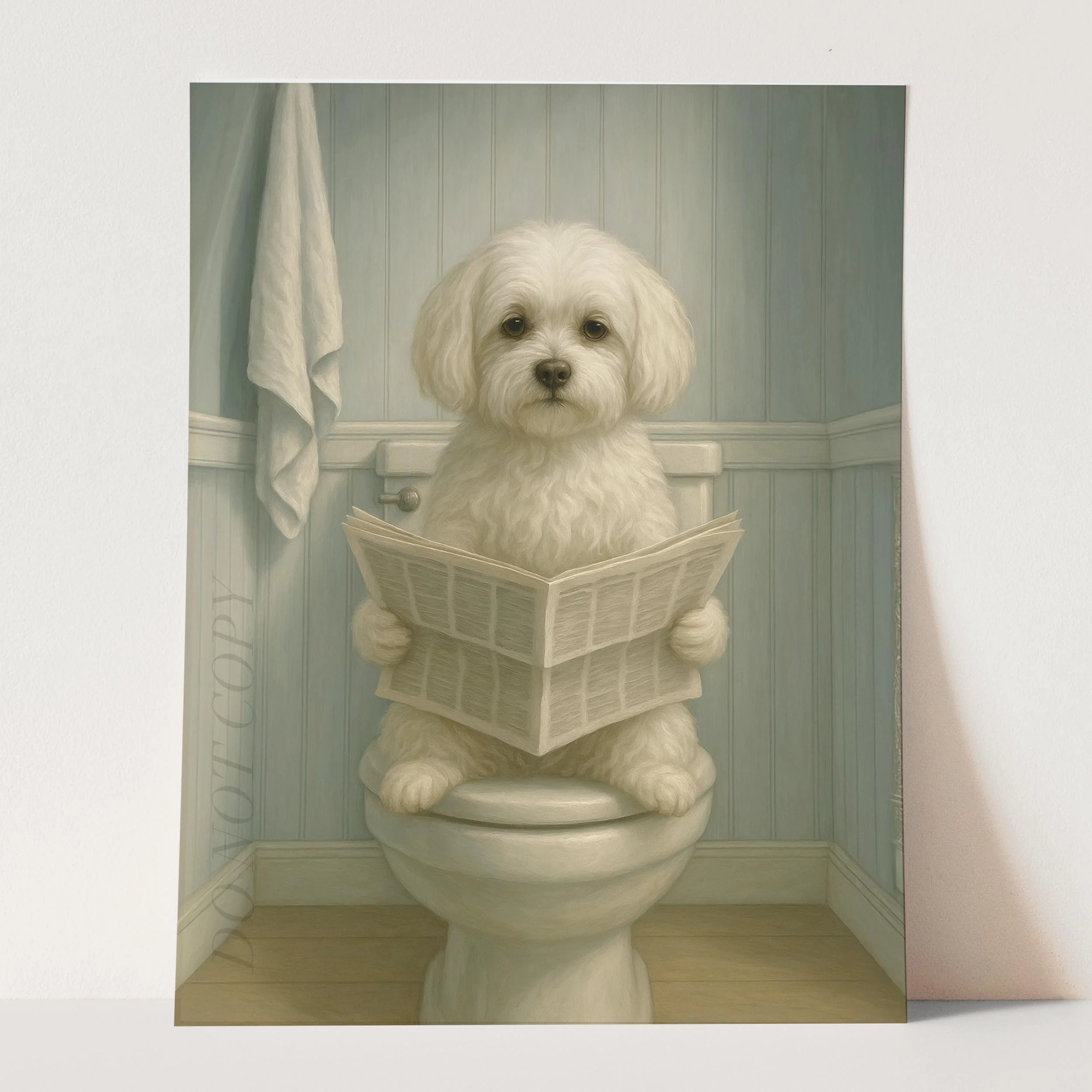 Maltese Dog On The Toilet Reading The Newspaper - Image 3