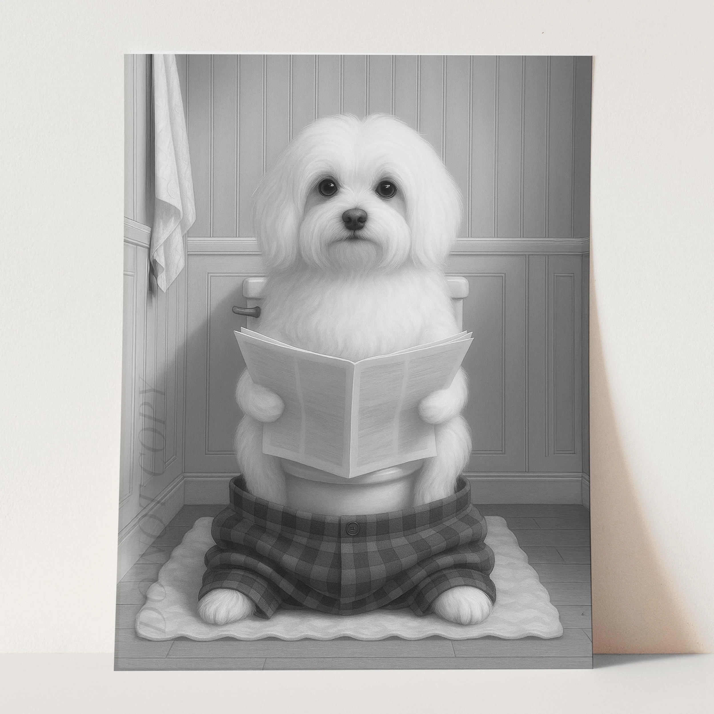 Maltese Dog Reading The Newspaper On The Toilet - Image 3