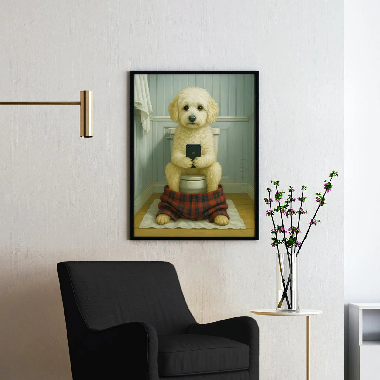 Maltipoo Dog On The Phone On The Toilet - Image 2