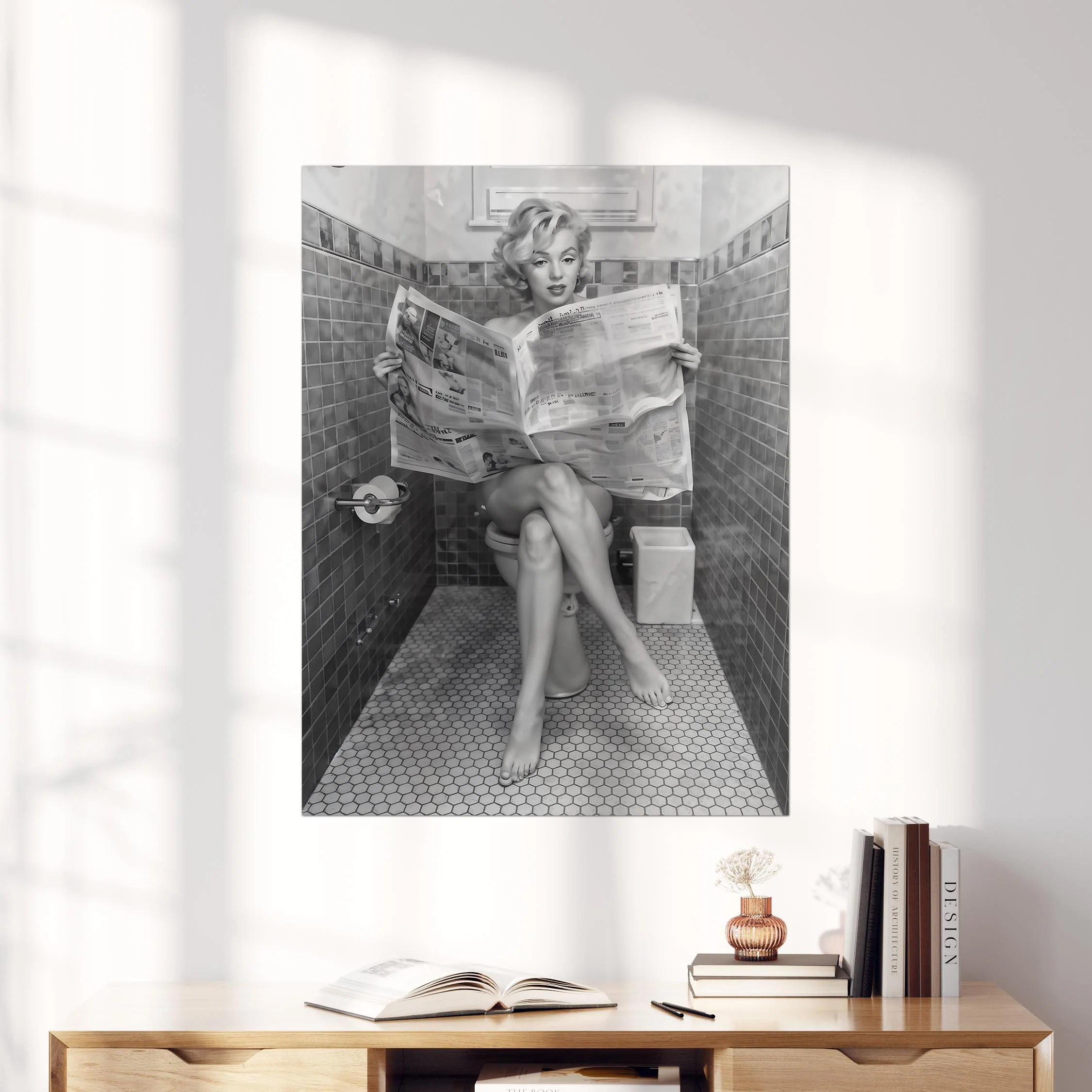 Marilyn Monroe Reading Newspaper On The Toilet - Image 3