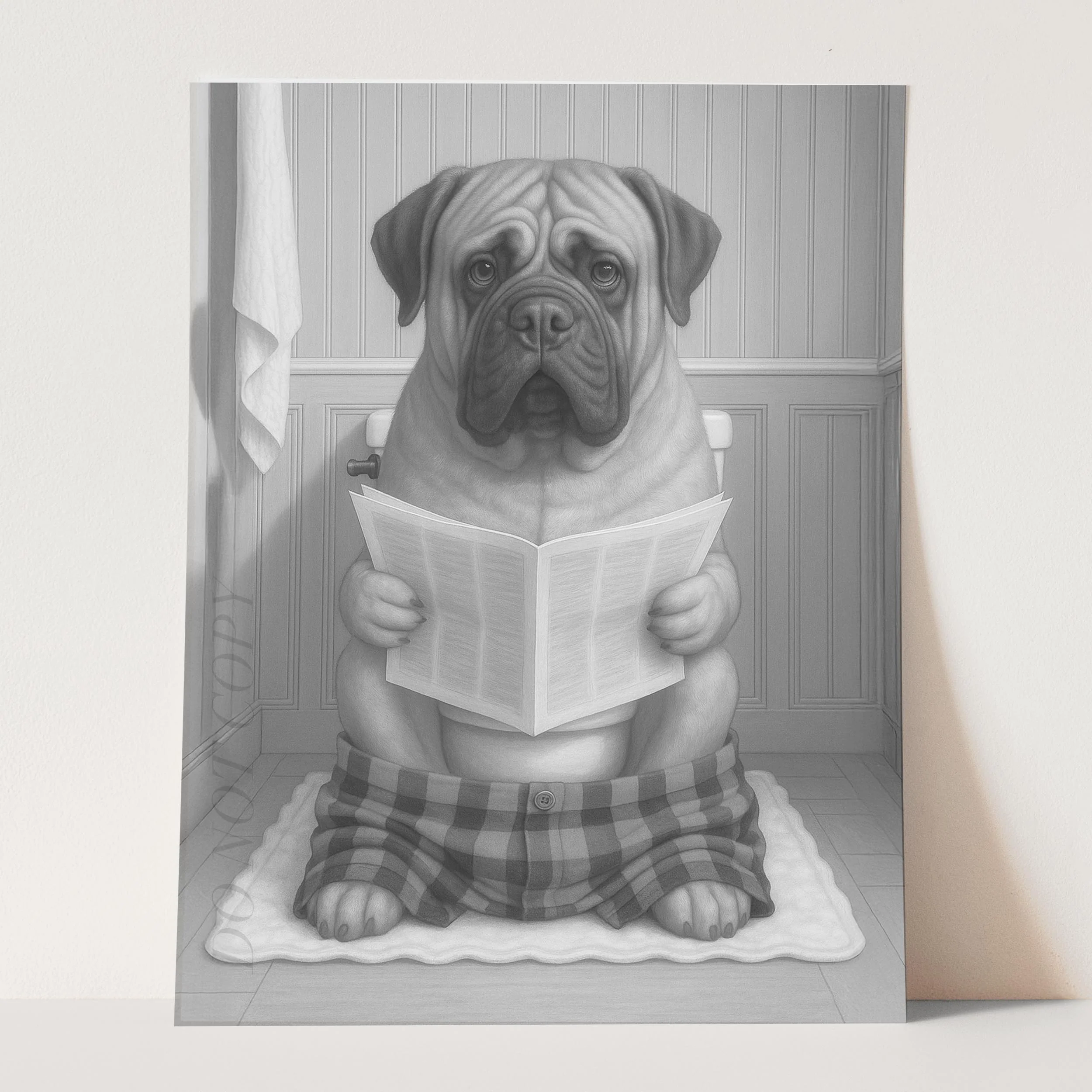 Mastiff Dog Reading The Newspaper On The Toilet - Image 3