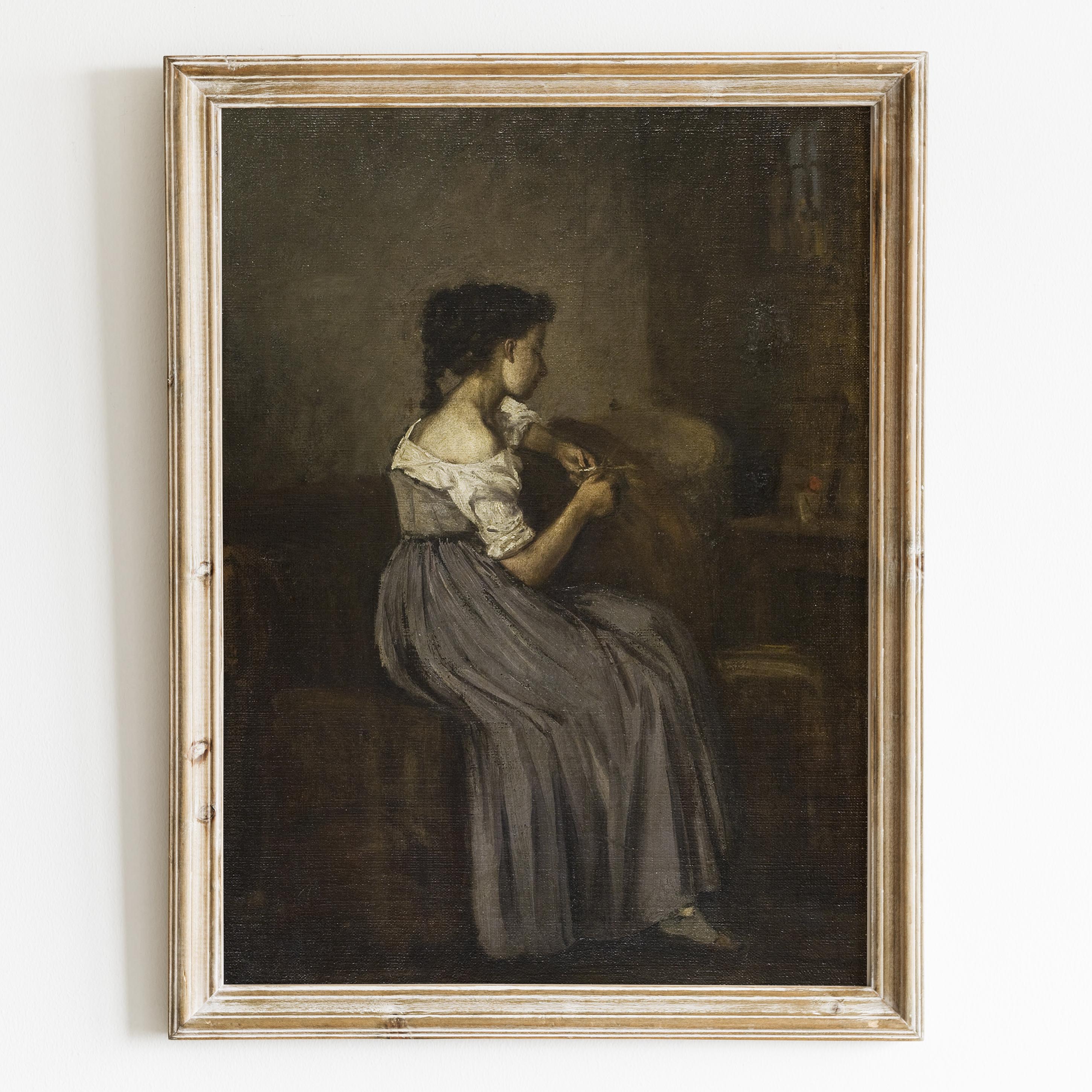 Needlepoint - Young Girl Sewing