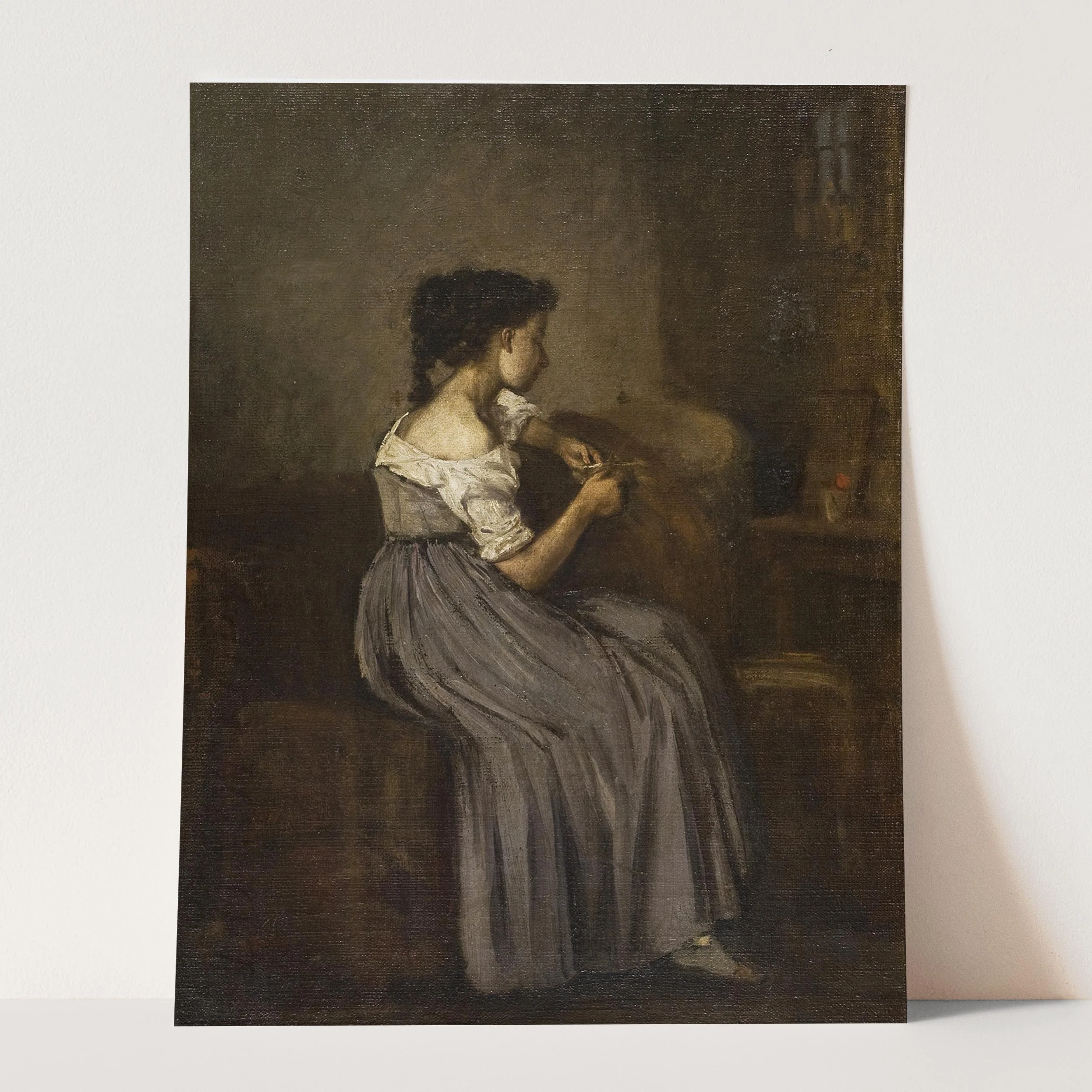 Needlepoint - Young Girl Sewing - Image 3
