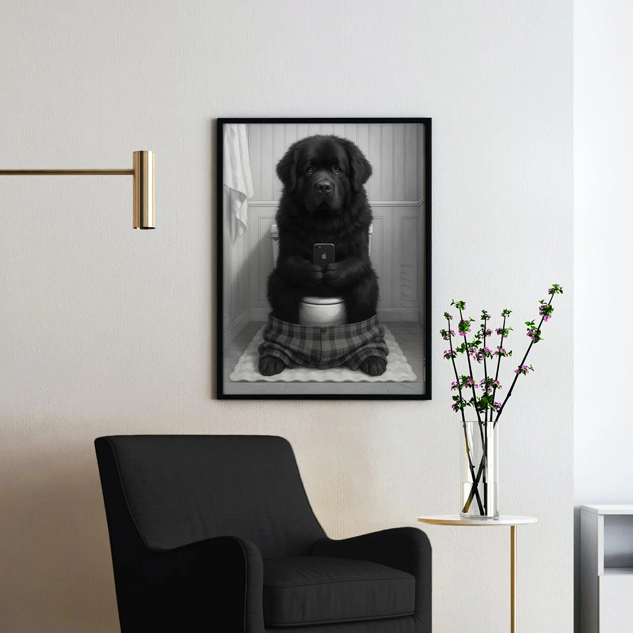 Newfoundland Dog On The Phone On The Toilet - Image 2
