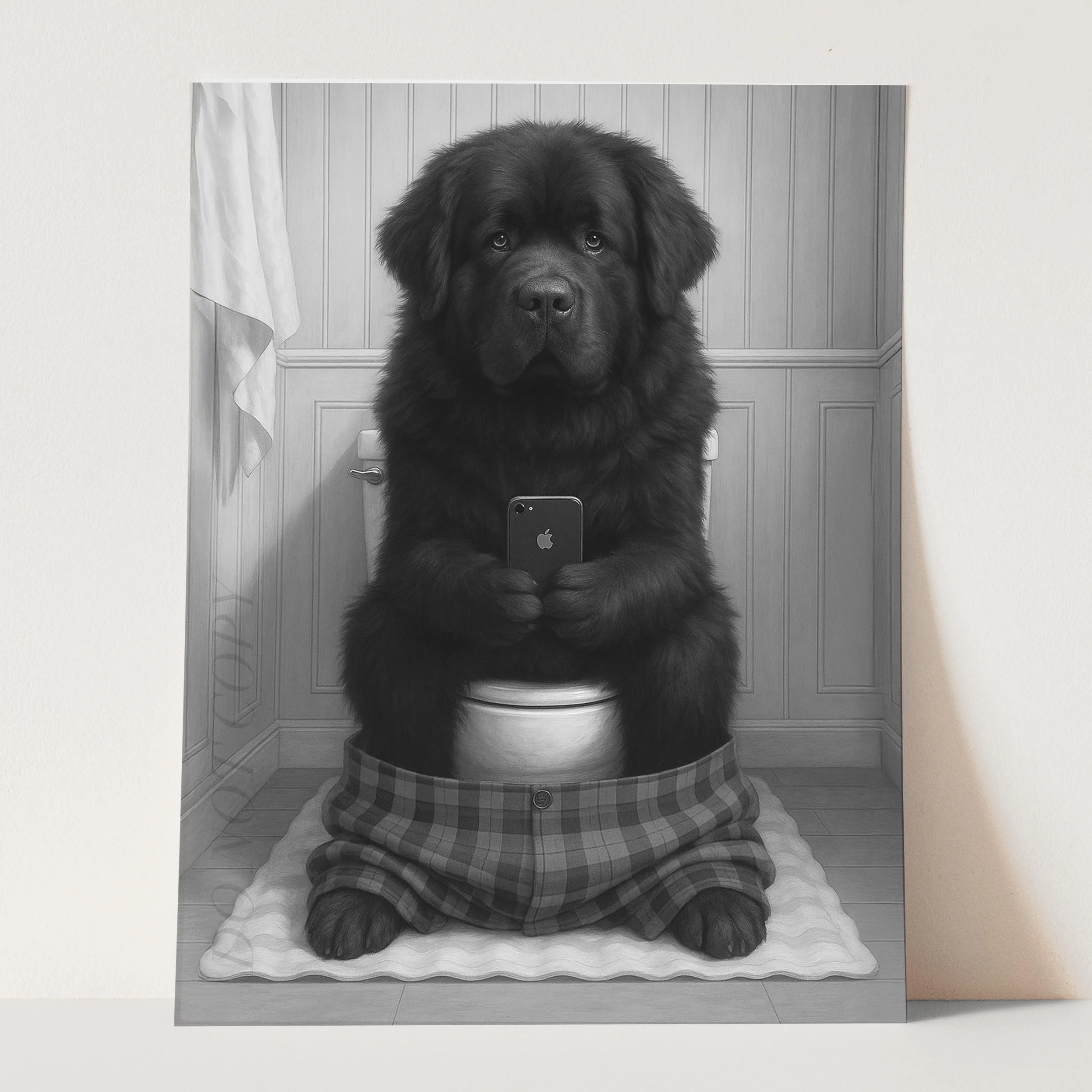 Newfoundland Dog On The Phone On The Toilet - Image 3